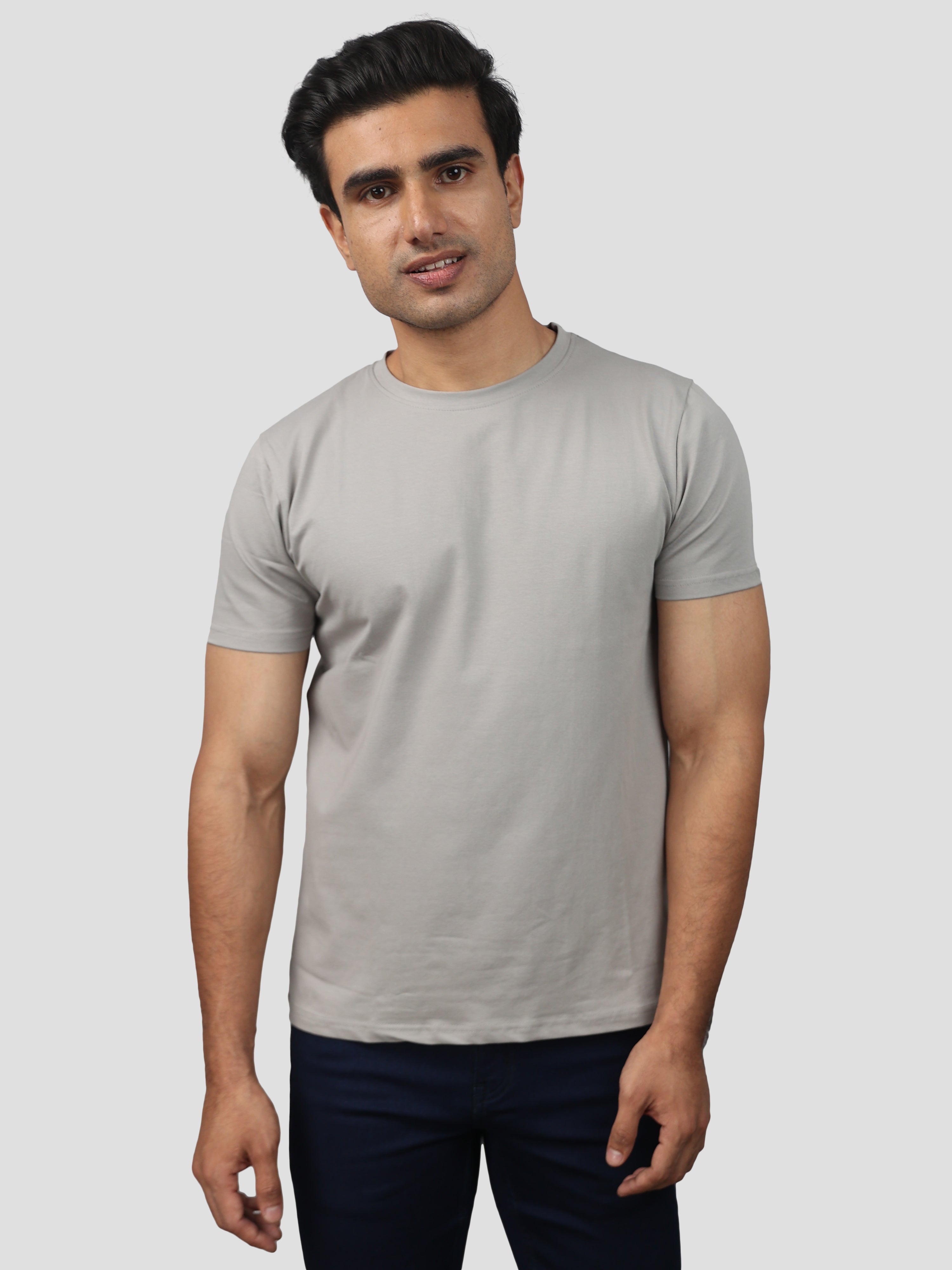 Gray Super Stretch Round Neck Cotton Tshirt for men