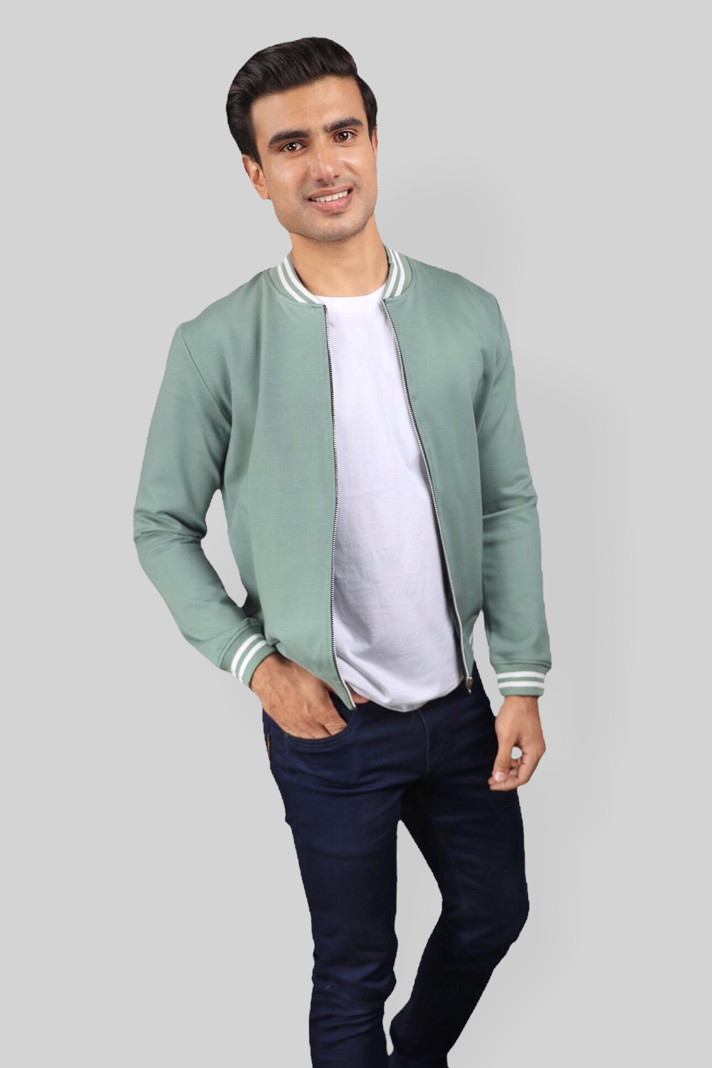 Classic Sea Green Bomber Jacket for men