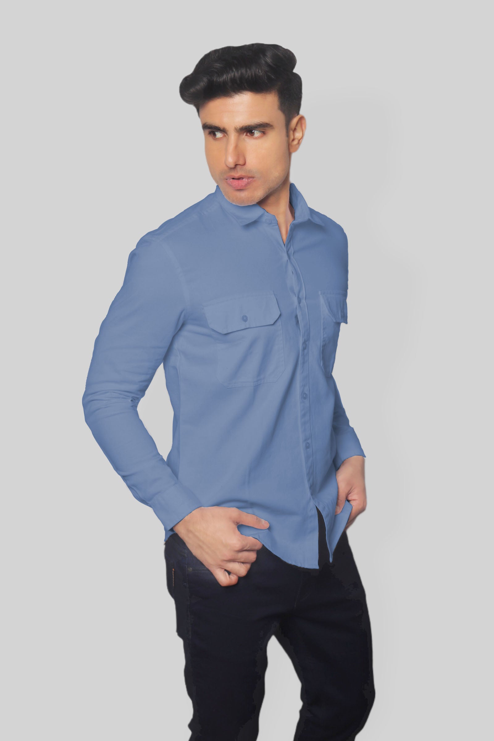 Blue double pocket denim shirt for men’s