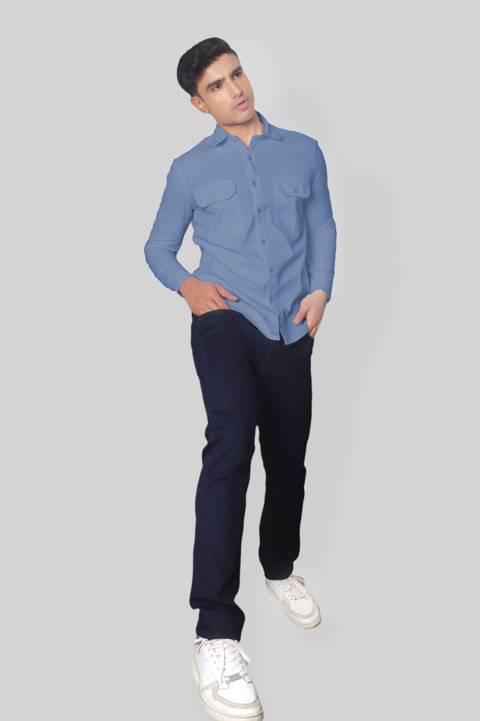 Blue double pocket denim shirt for men’s