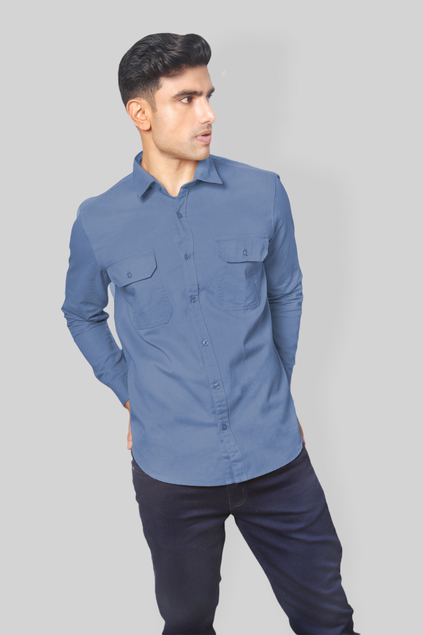 Blue double pocket denim shirt for men’s