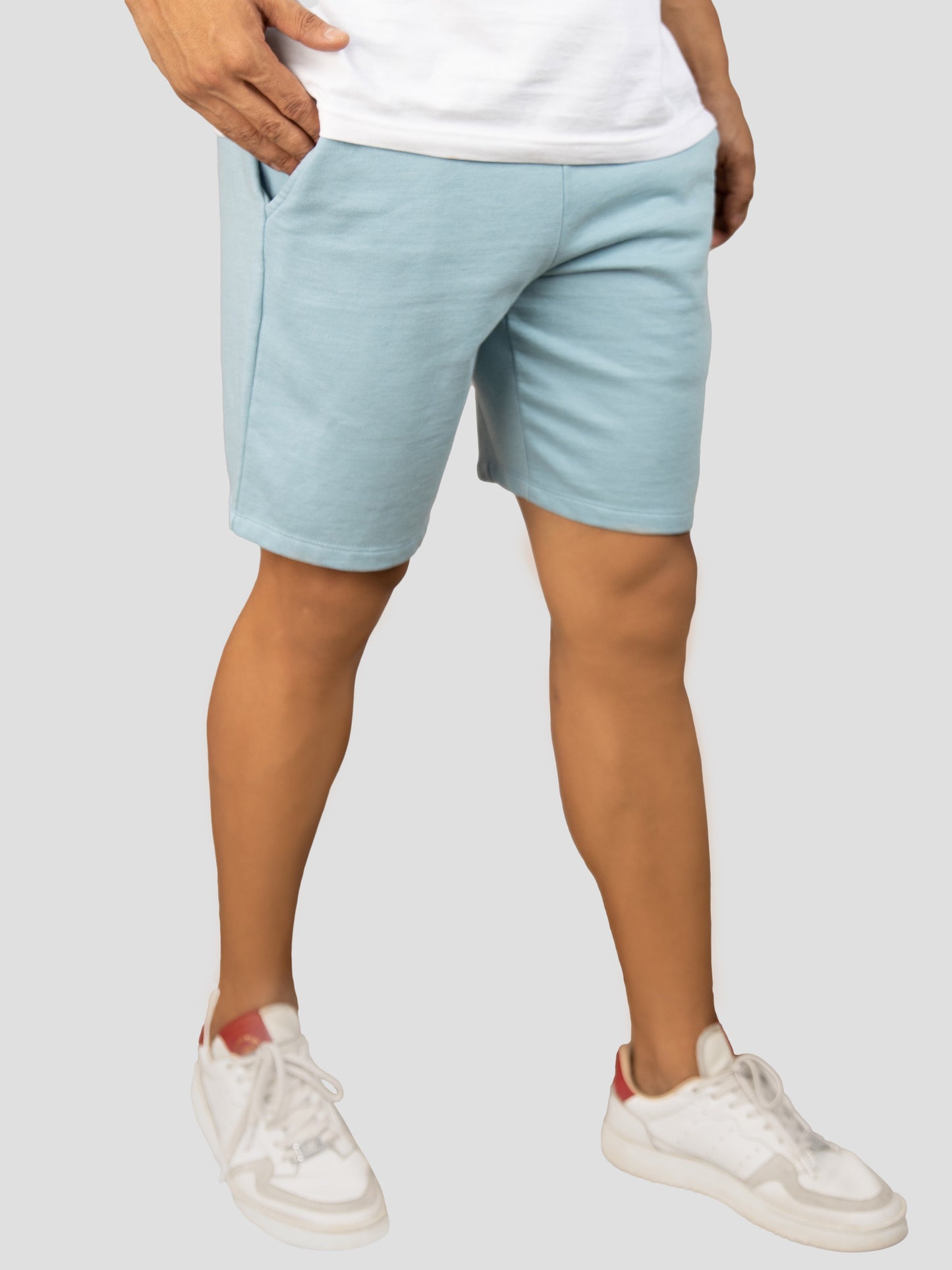 Blue casual cotton fleece shorts for men