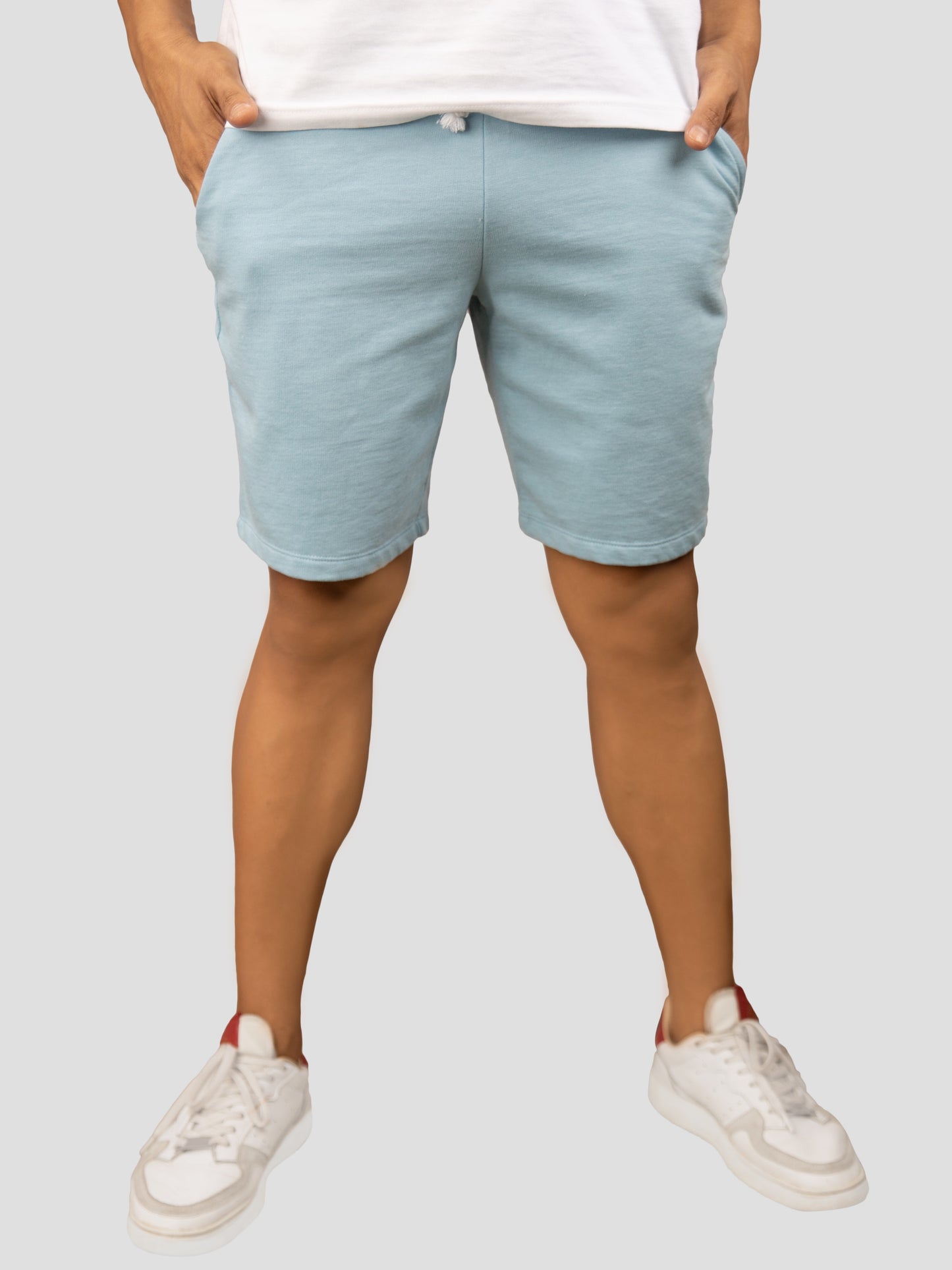 Blue casual cotton fleece shorts for men