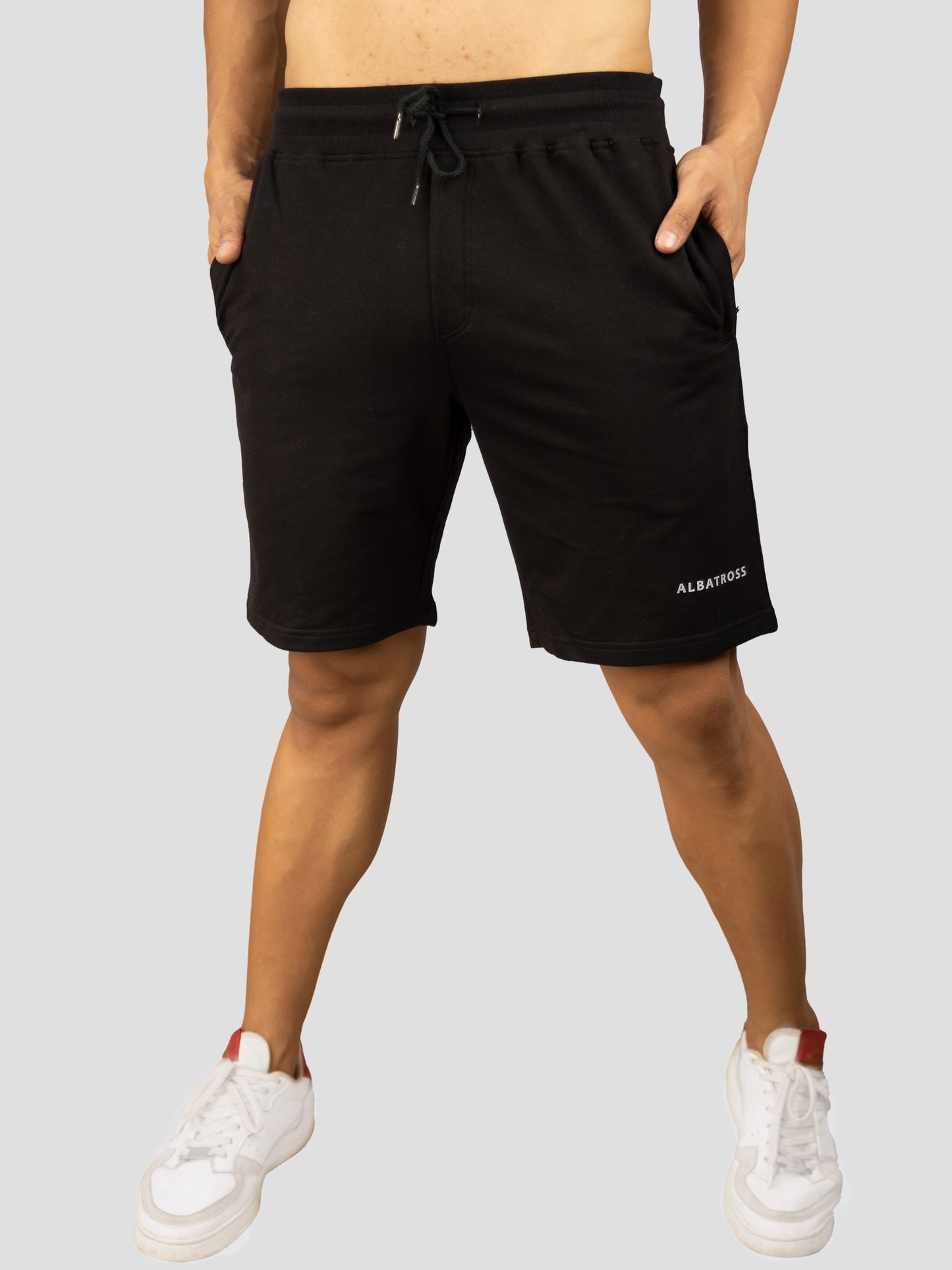 Black casual premium loopknit shorts for men