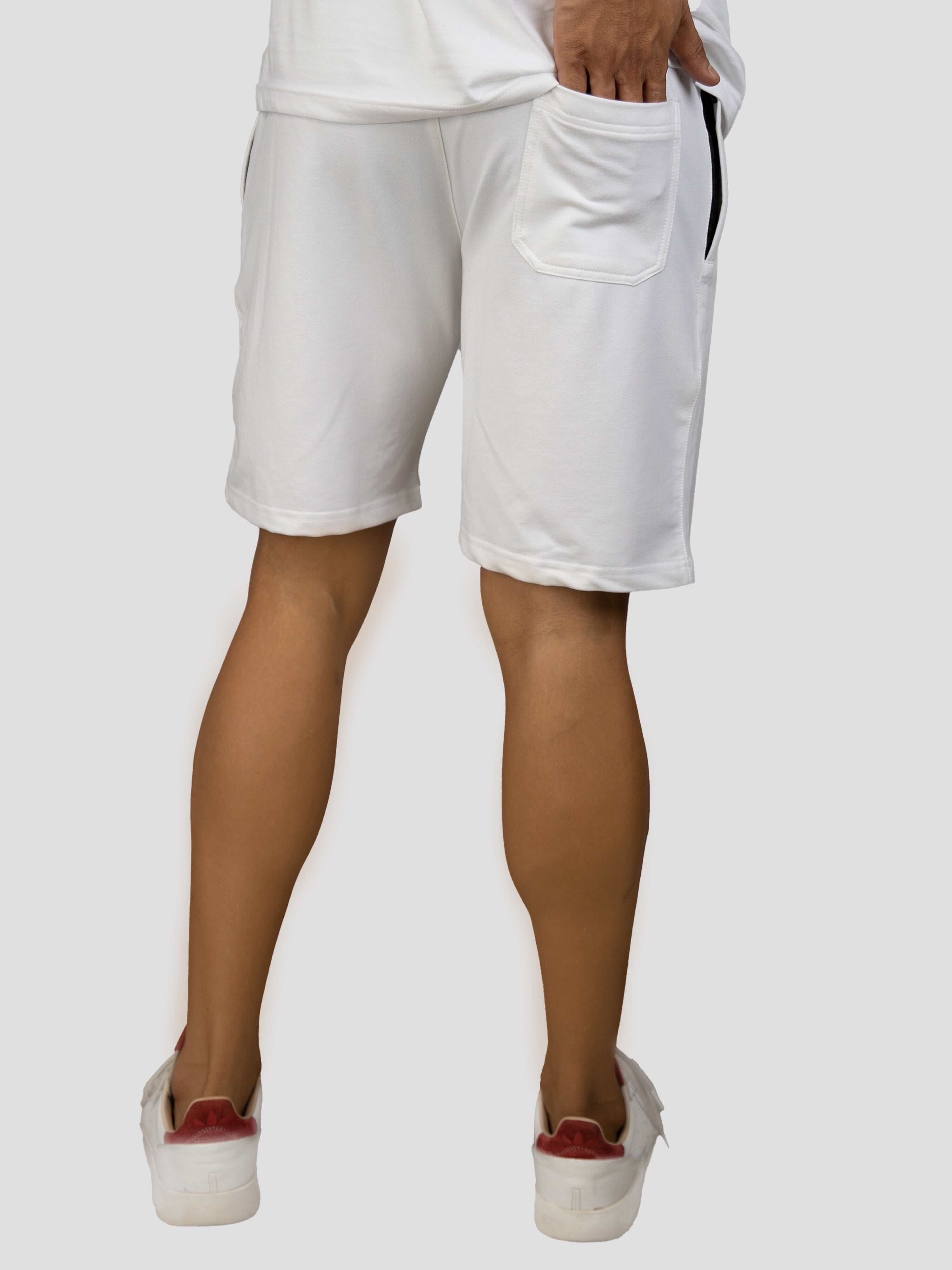 White casual premium loopknit shorts for men