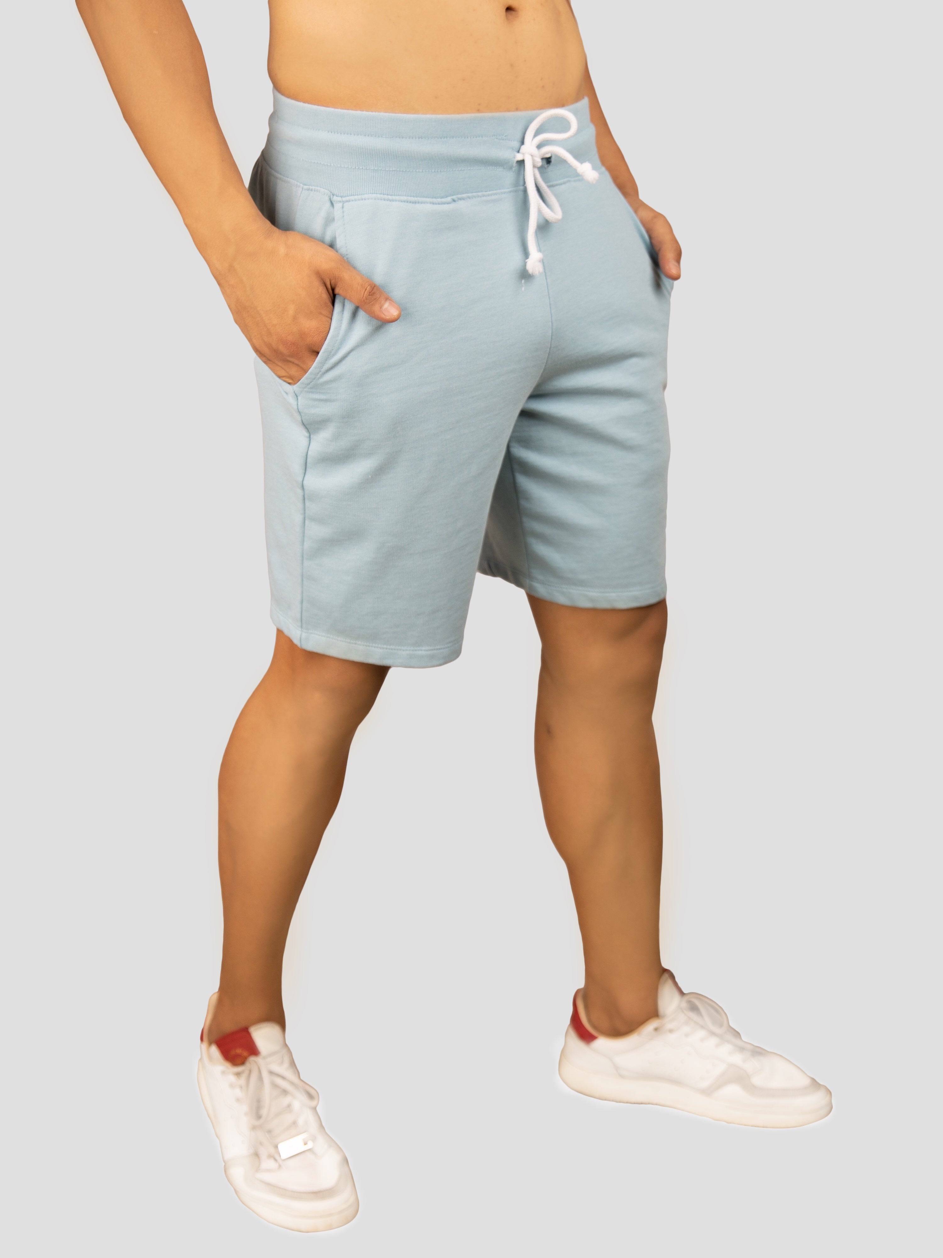 Blue casual cotton fleece shorts for men