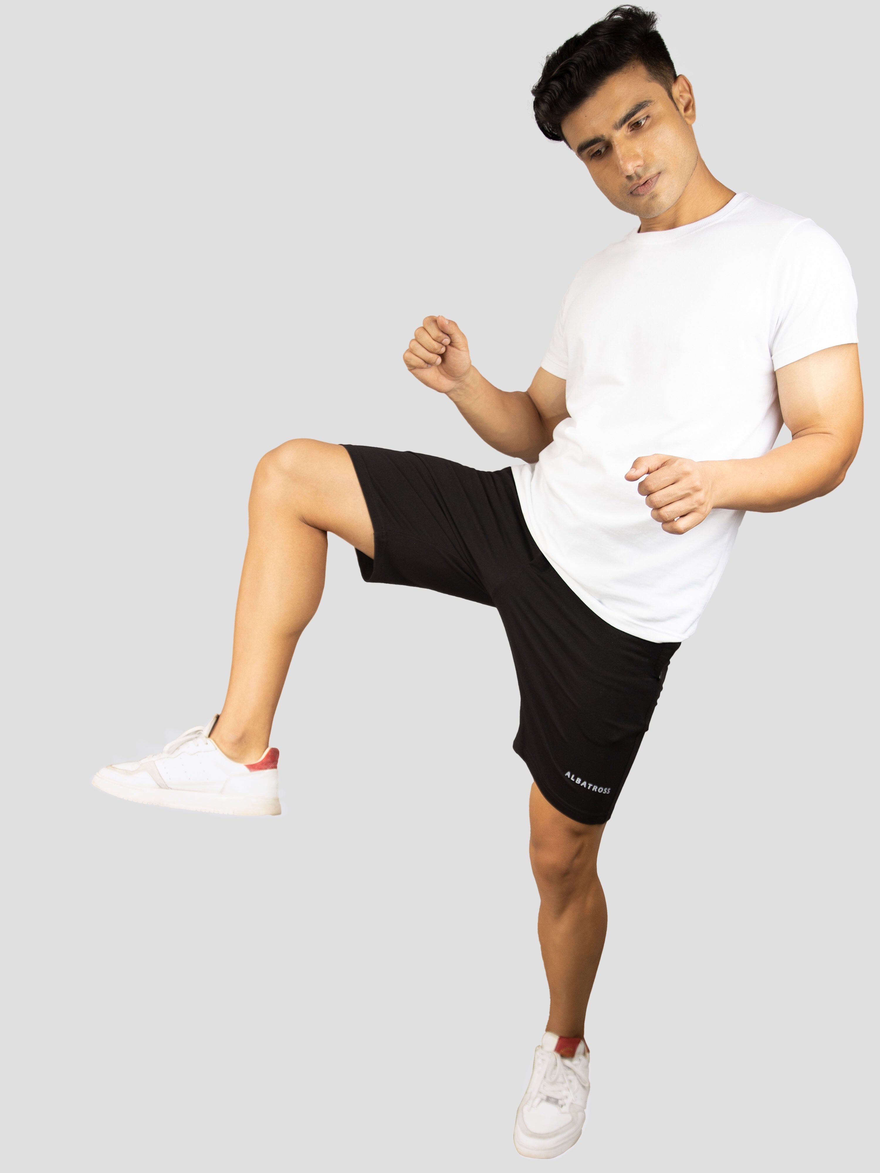 Black casual premium loopknit shorts for men