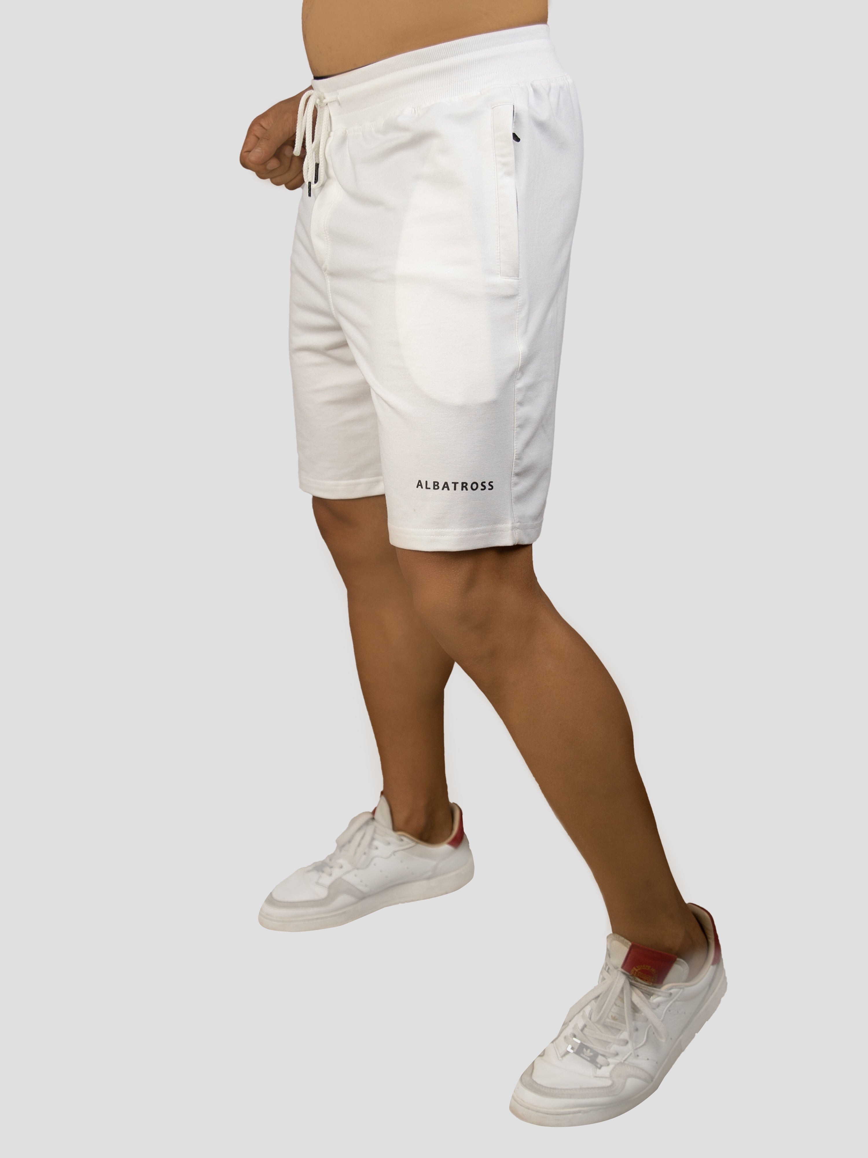 White casual premium loopknit shorts for men