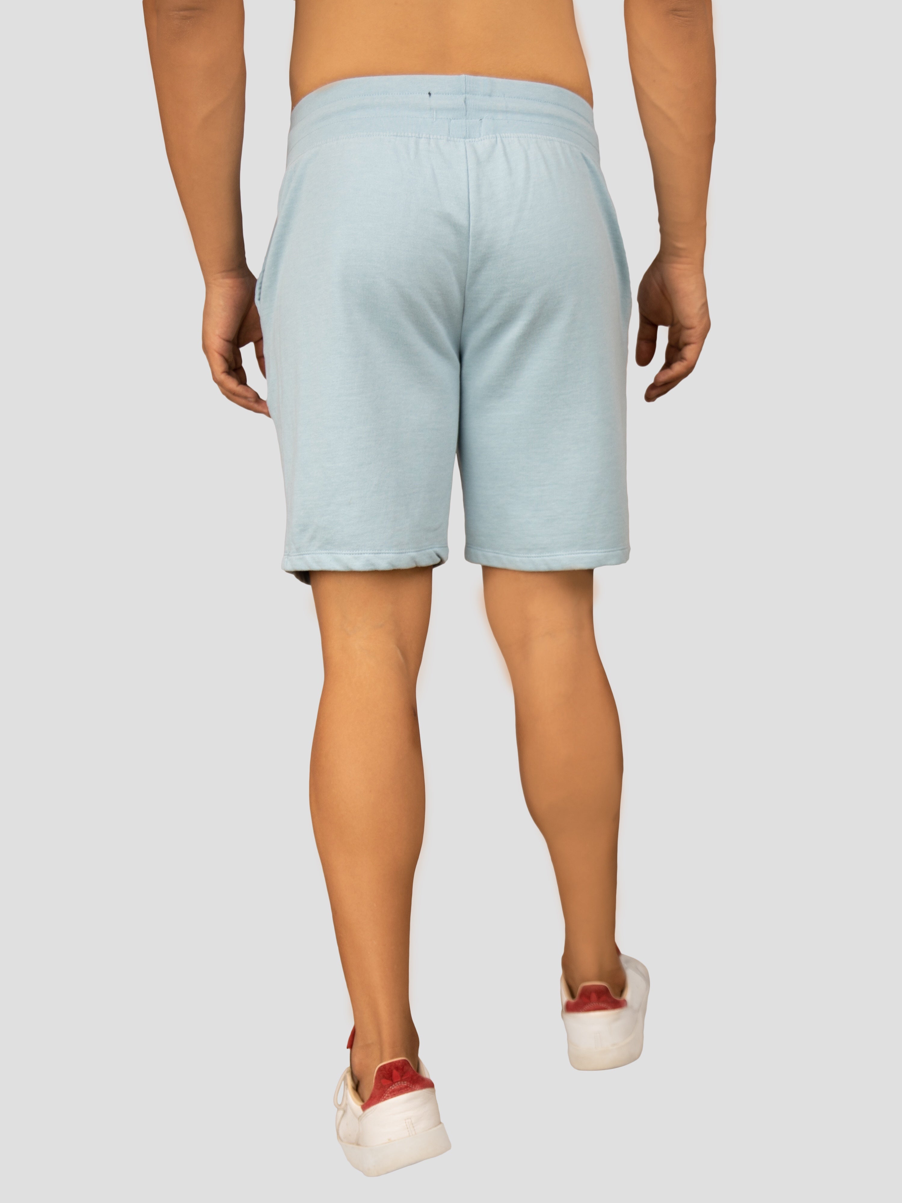 Blue casual cotton fleece shorts for men