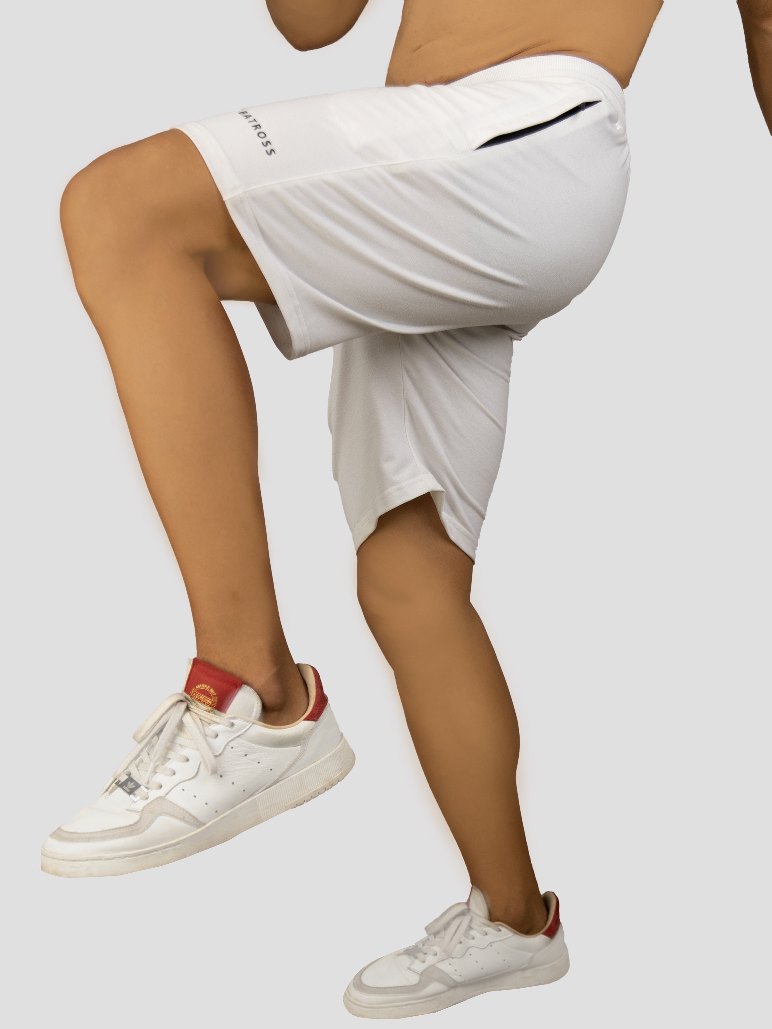 White casual premium loopknit shorts for men