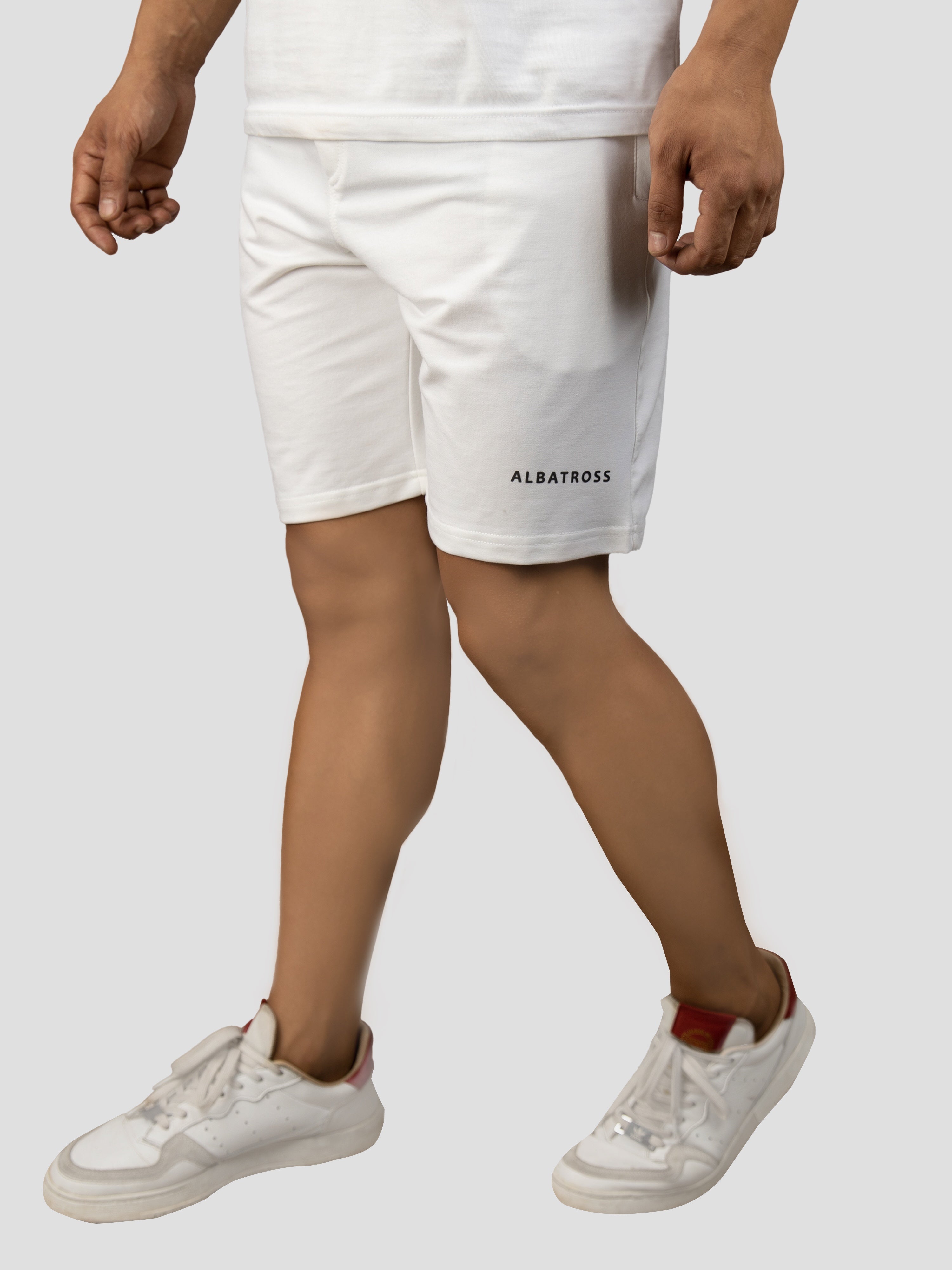 White casual premium loopknit shorts for men