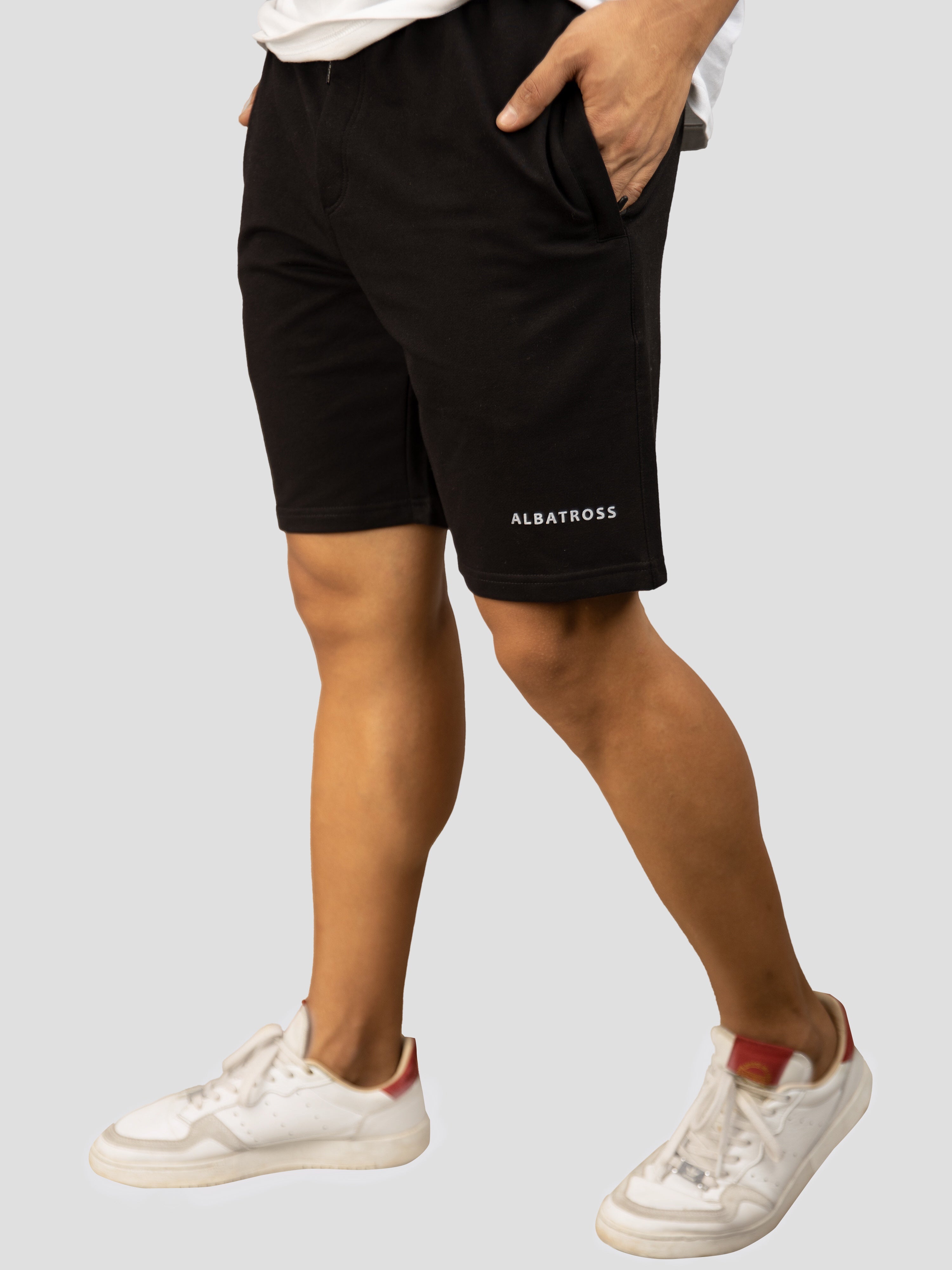 Black casual premium loopknit shorts for men