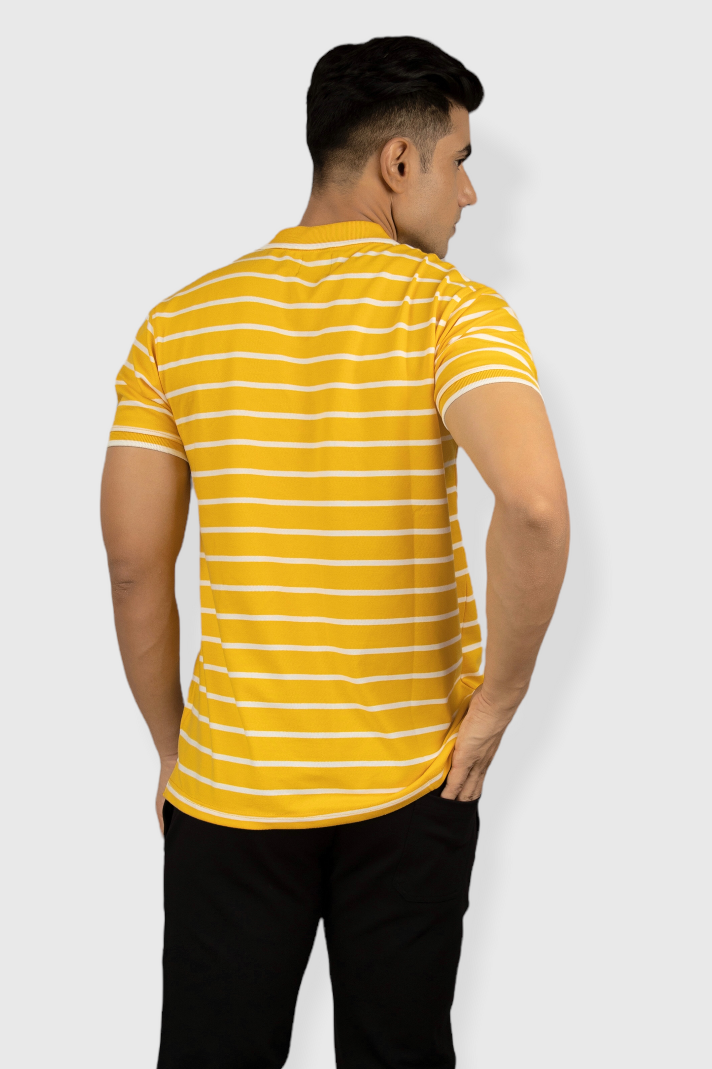 Albatross men’s Yellow stripe cotton Matty collar tshirt