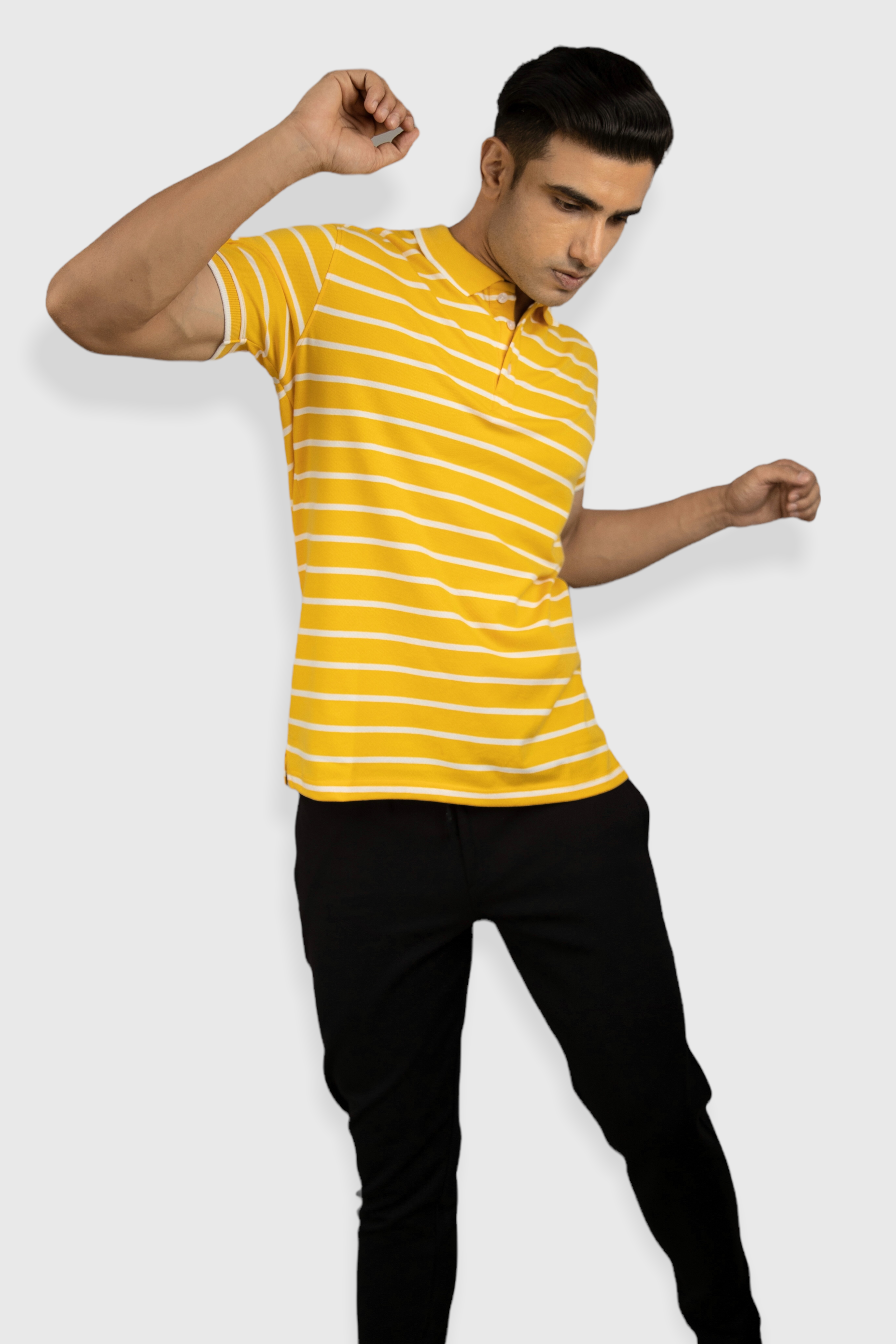 Albatross men’s Yellow stripe cotton Matty collar tshirt