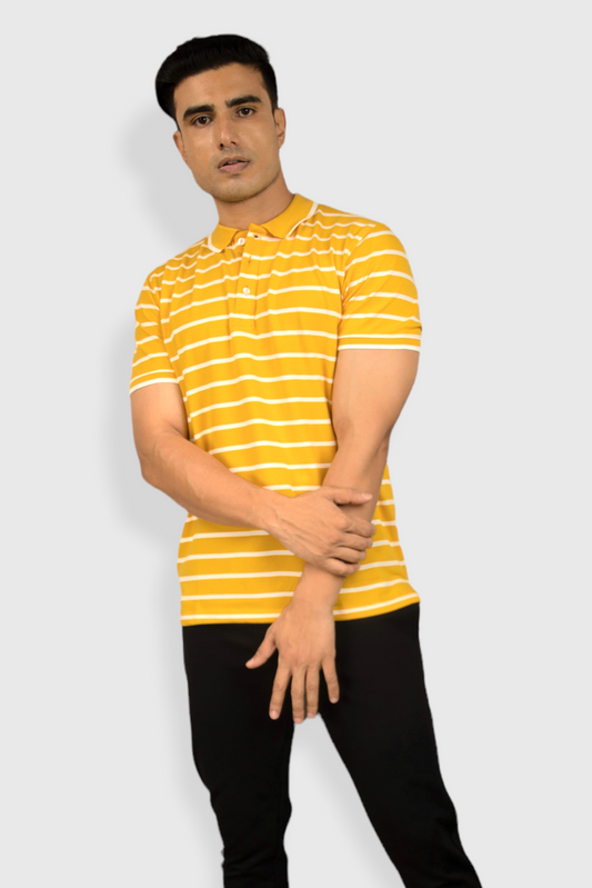 Albatross men’s Yellow stripe cotton Matty collar tshirt