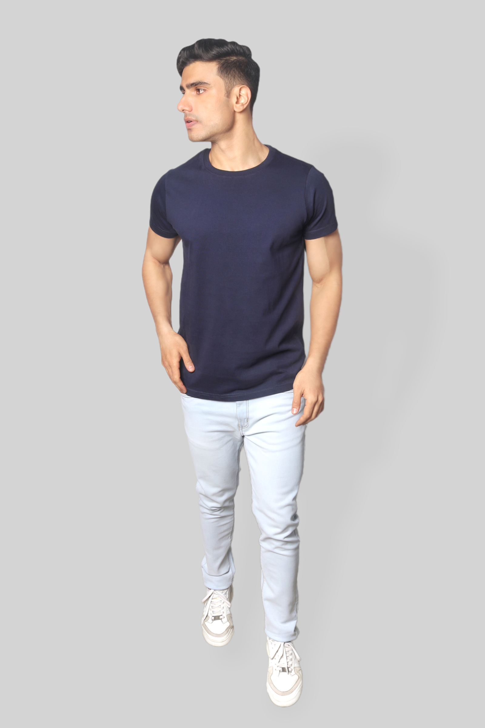 Solid Airforce Blue plain Round Neck Cotton Tshirt for men