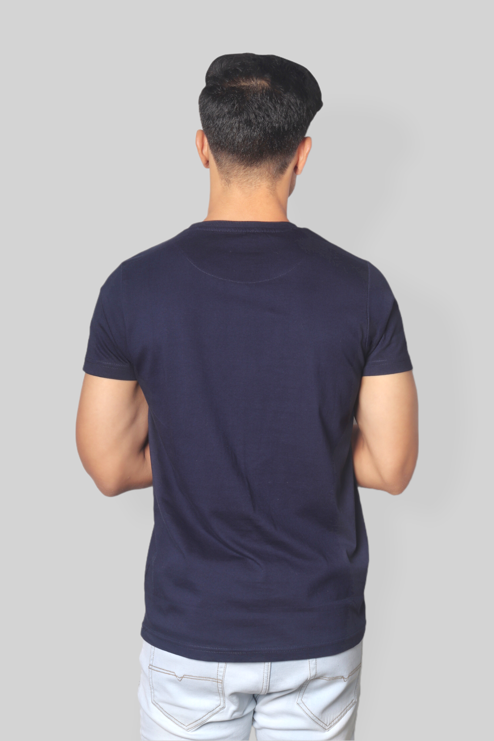 Solid Airforce Blue plain Round Neck Cotton Tshirt for men