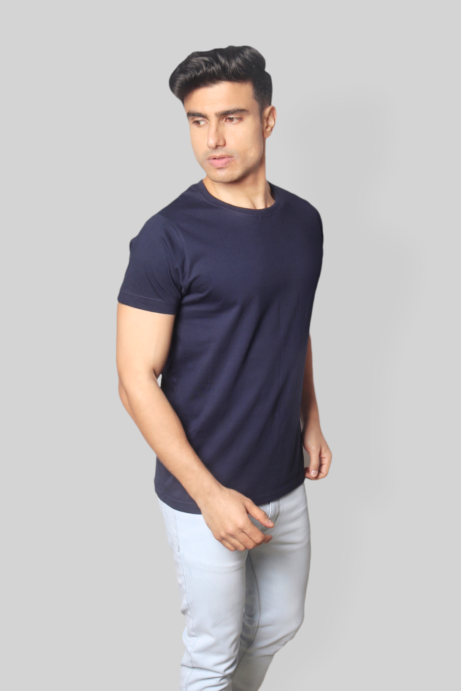 Solid Airforce Blue plain Round Neck Cotton Tshirt for men