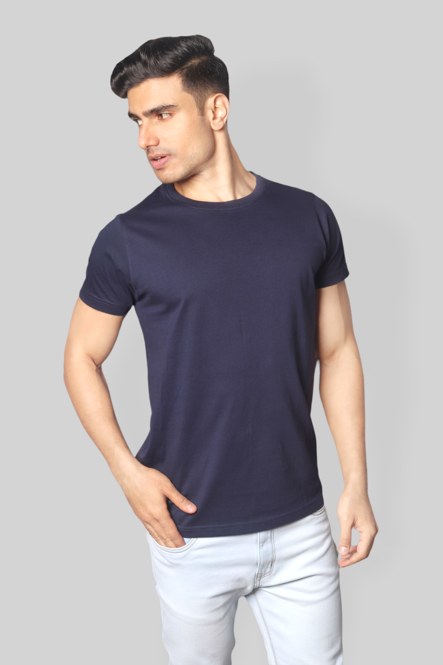 Solid Airforce Blue plain Round Neck Cotton Tshirt for men