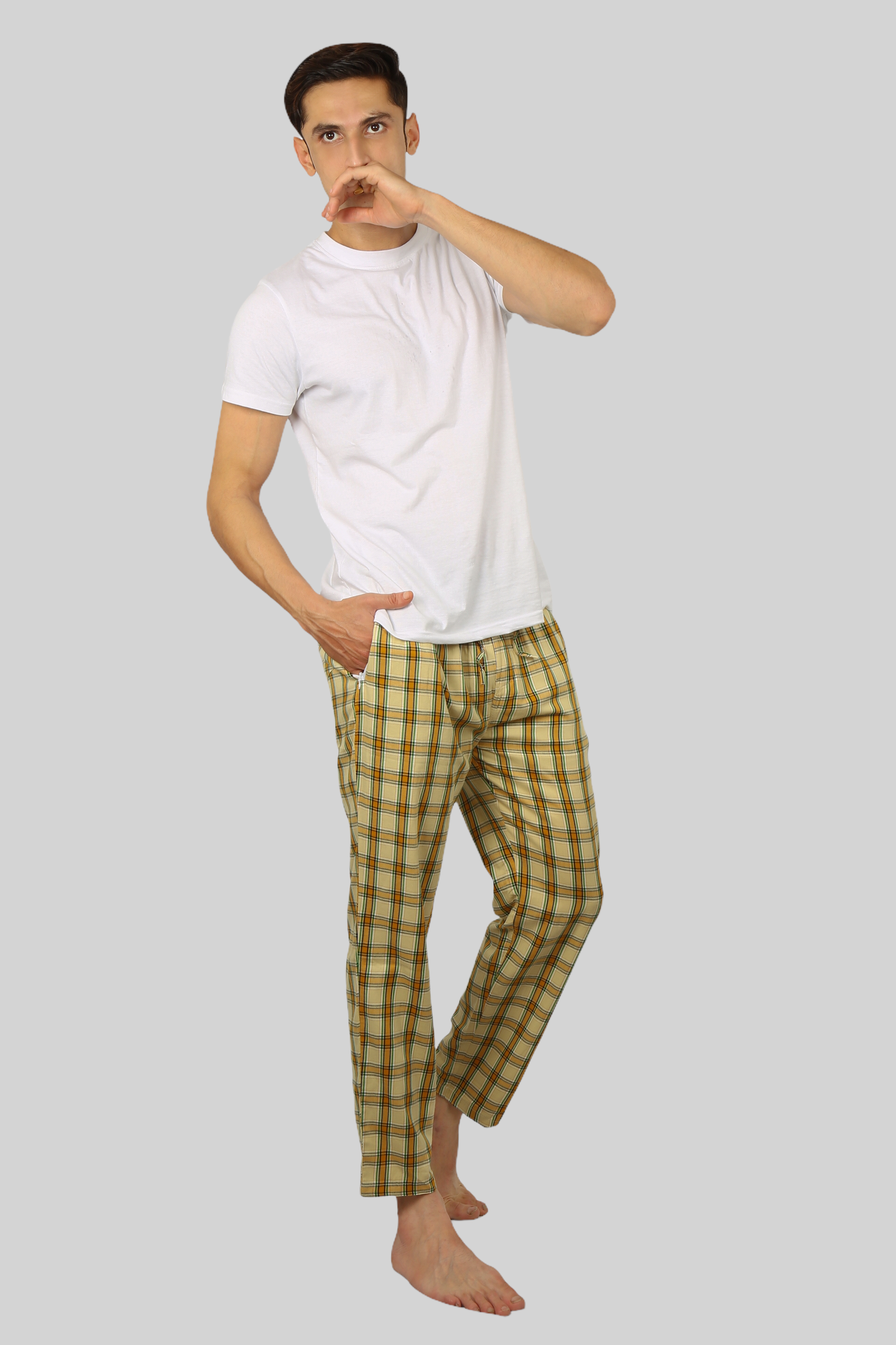 Beige soft and super comfortable checkered pajamas for men