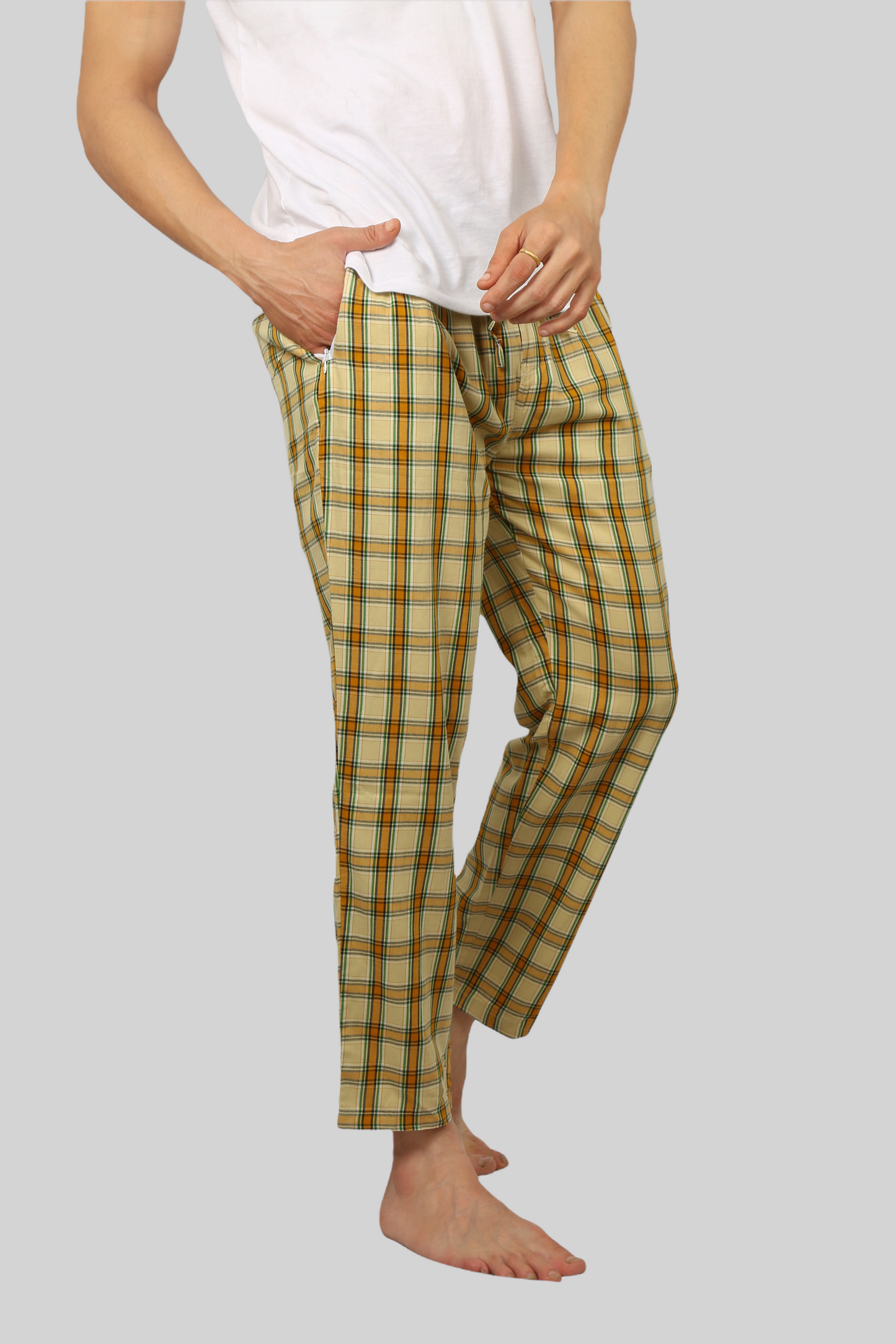 Beige soft and super comfortable checkered pajamas for men