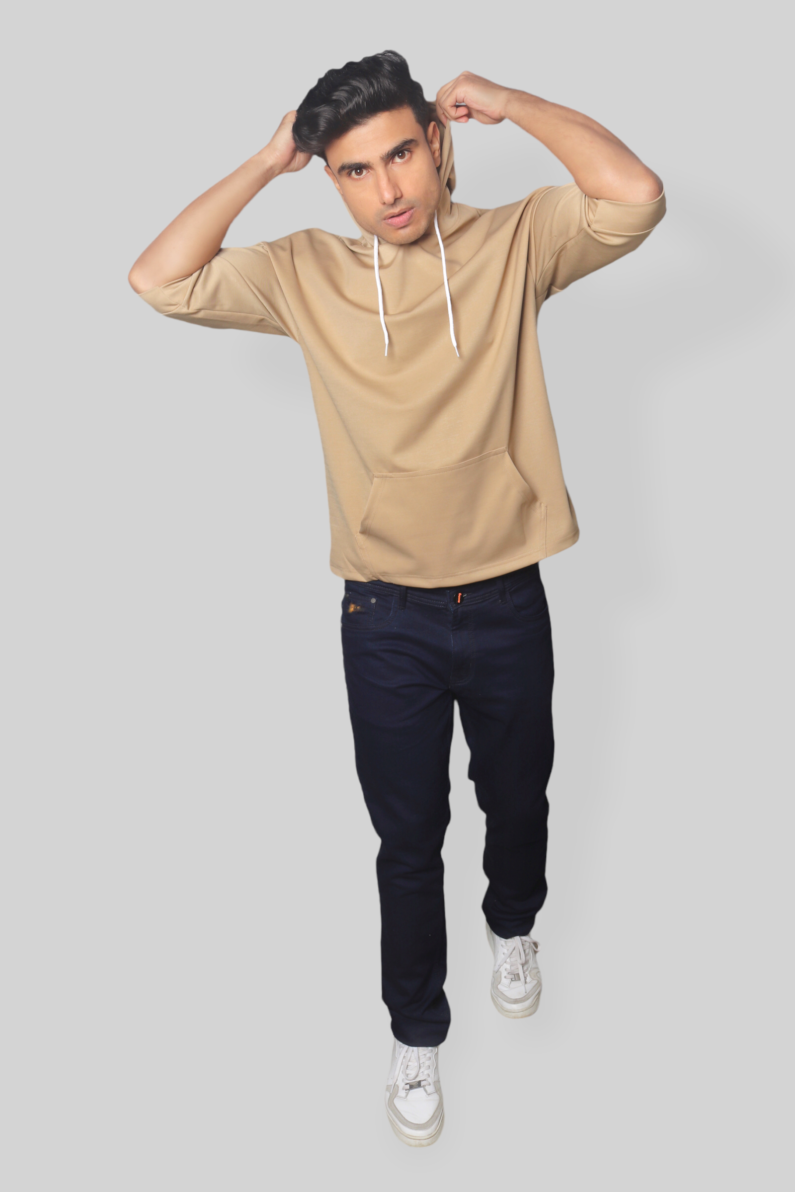 Beige off shoulder Oversized Hoodie