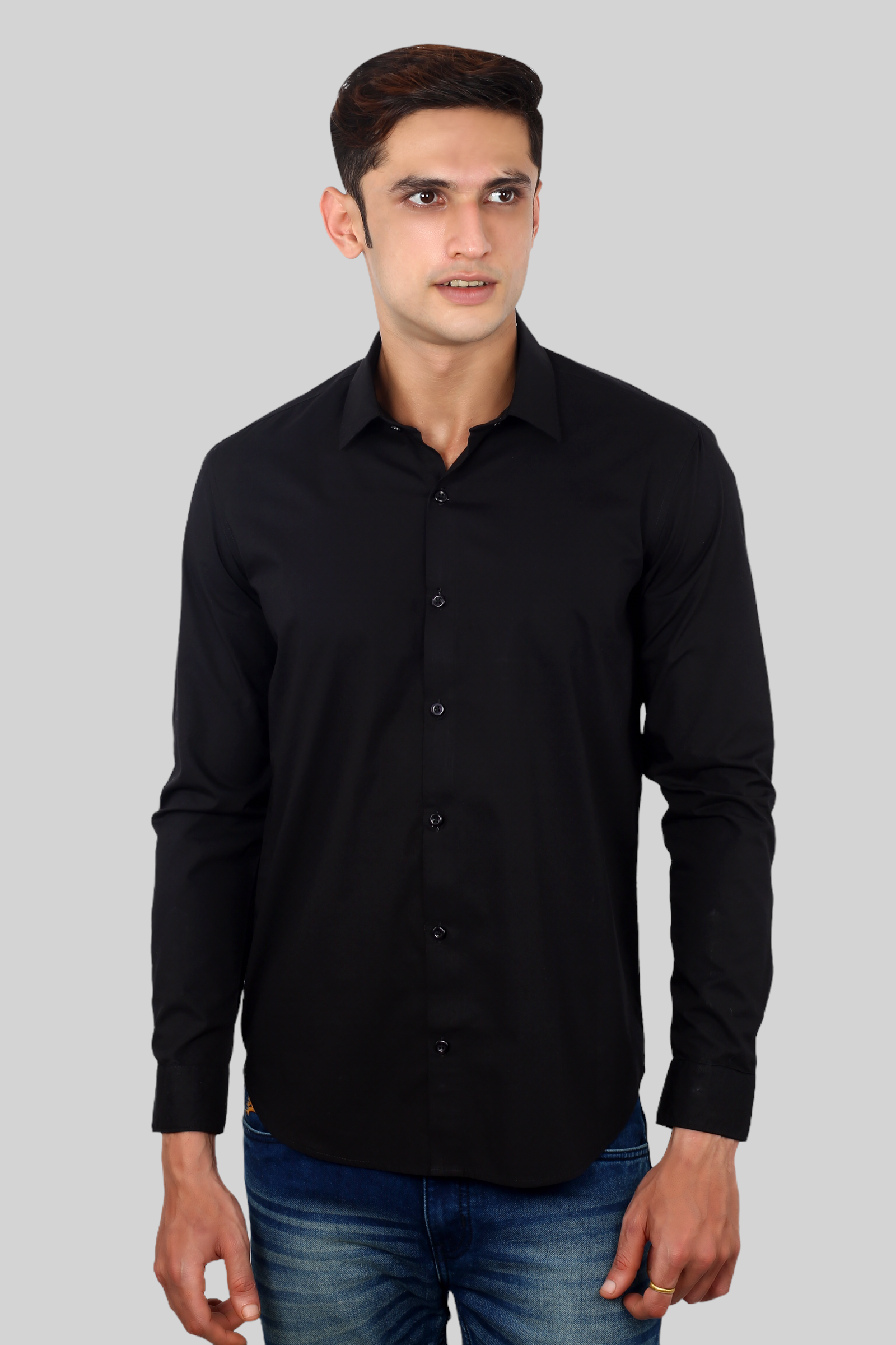 Black Plain Cotton Shirt