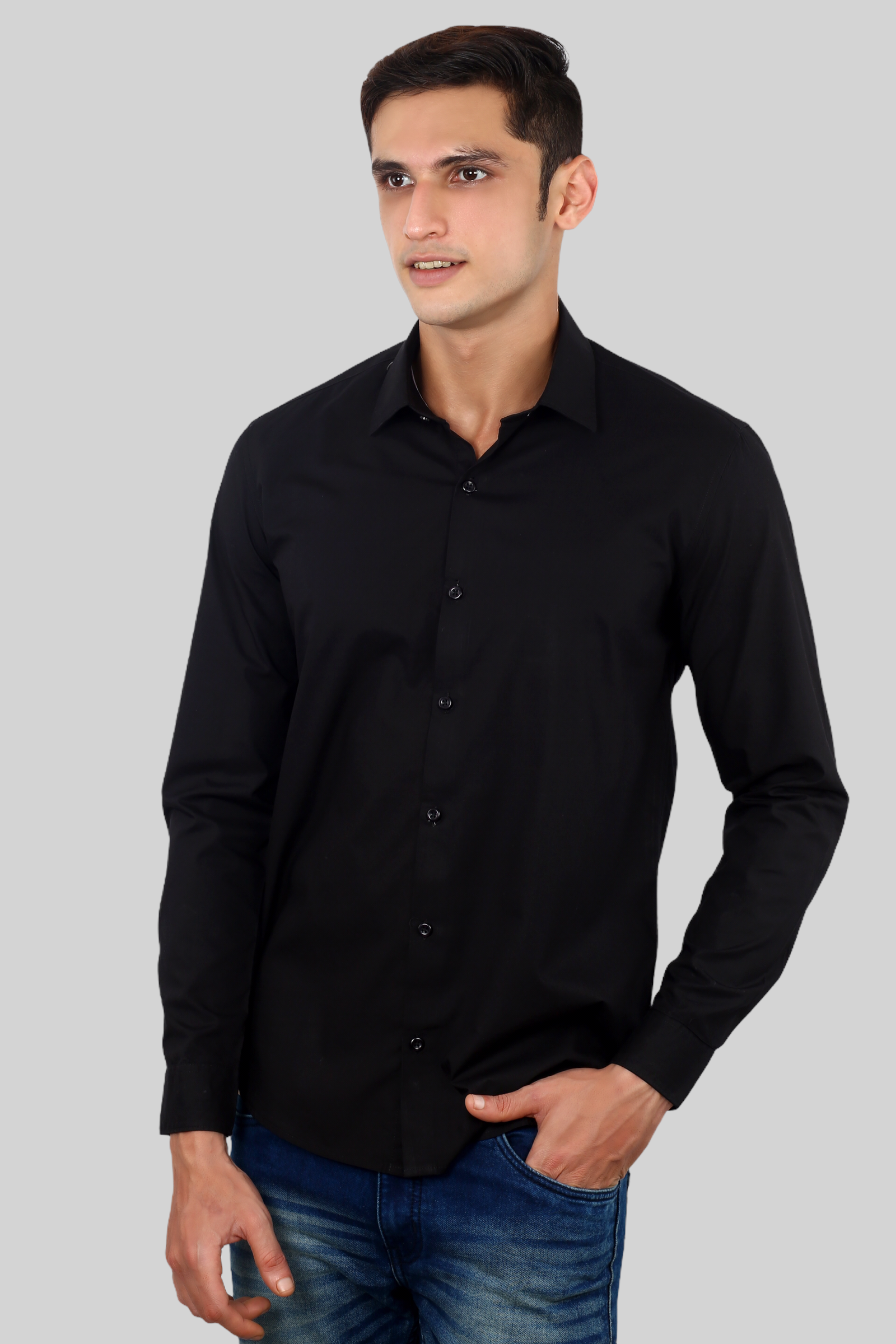 Black Plain Cotton Shirt