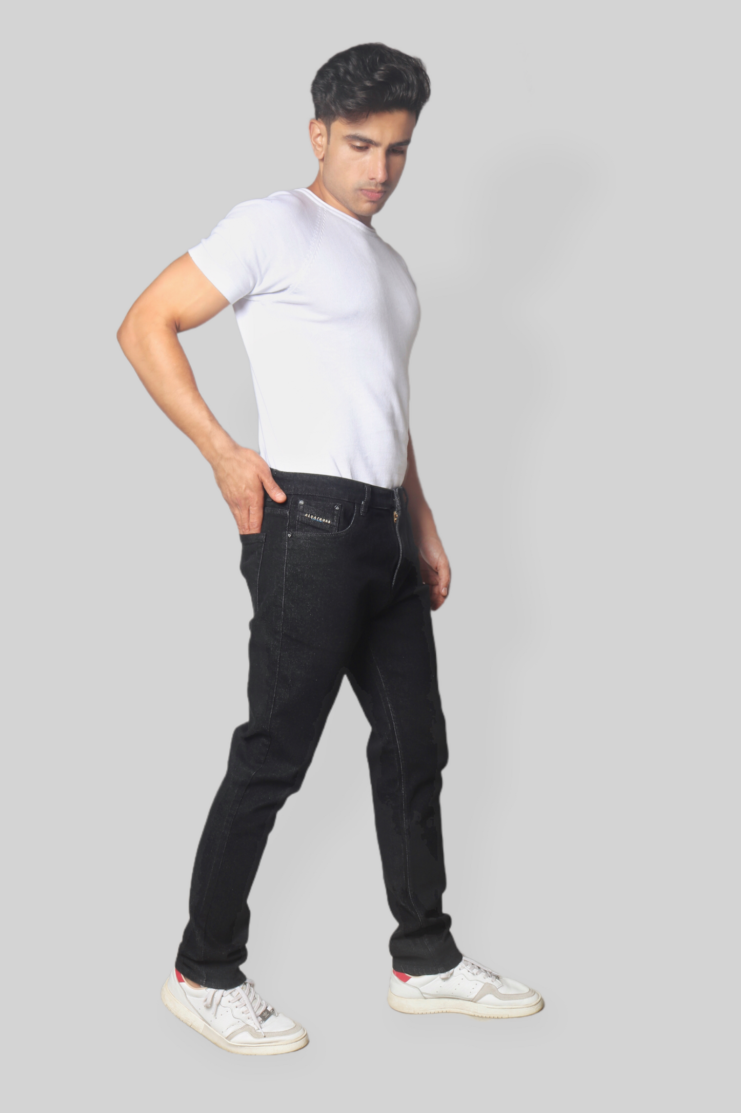 Albatross Black washed regular fit mid rise clean look stretchable Jeans