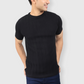 Black Half Sleeve Flat Knit self striped Round neck T-Shirt for men