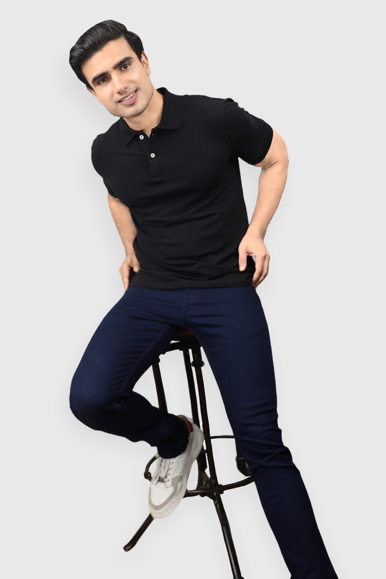 Albatross men’s Black cotton Matty collar tshirt