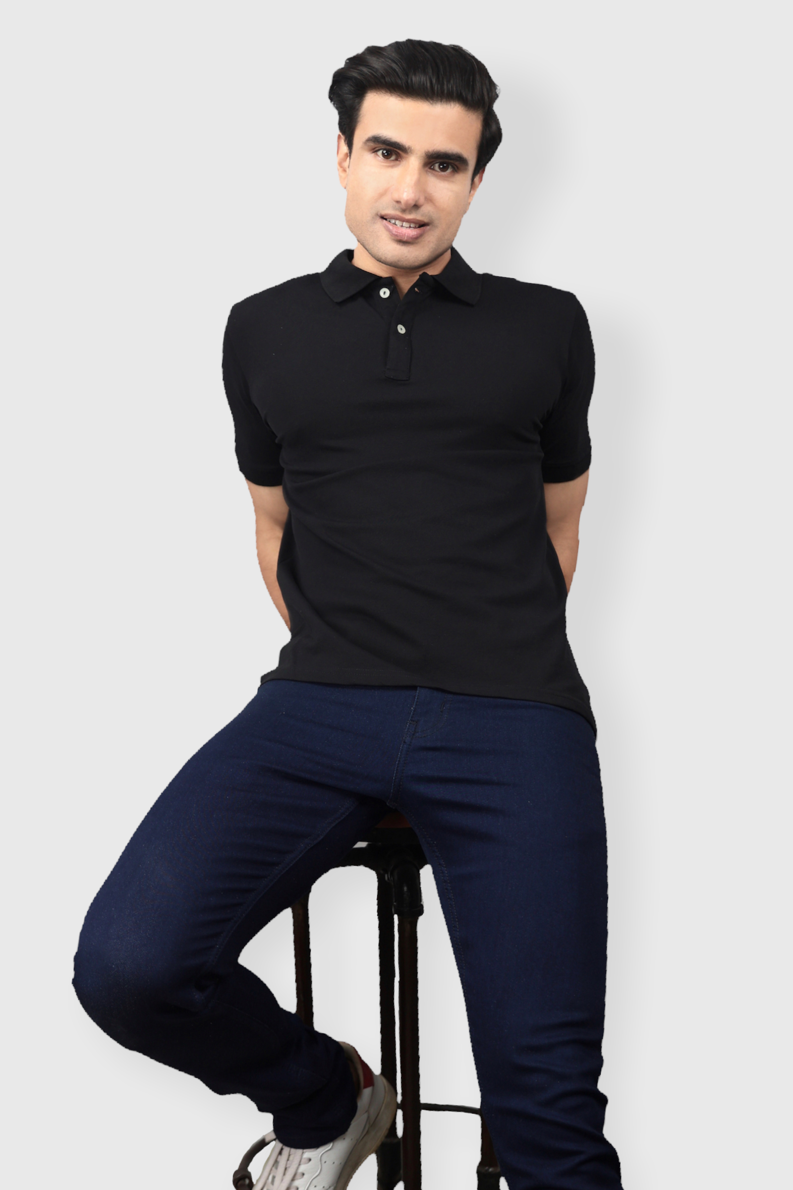 Albatross men’s Black cotton Matty collar tshirt