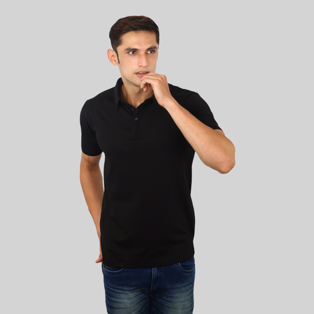 Black Classic Italian Collar T-shirt for men