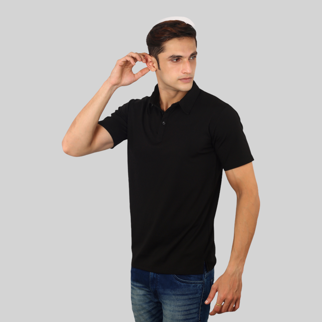 Black Classic Italian Collar T-shirt for men