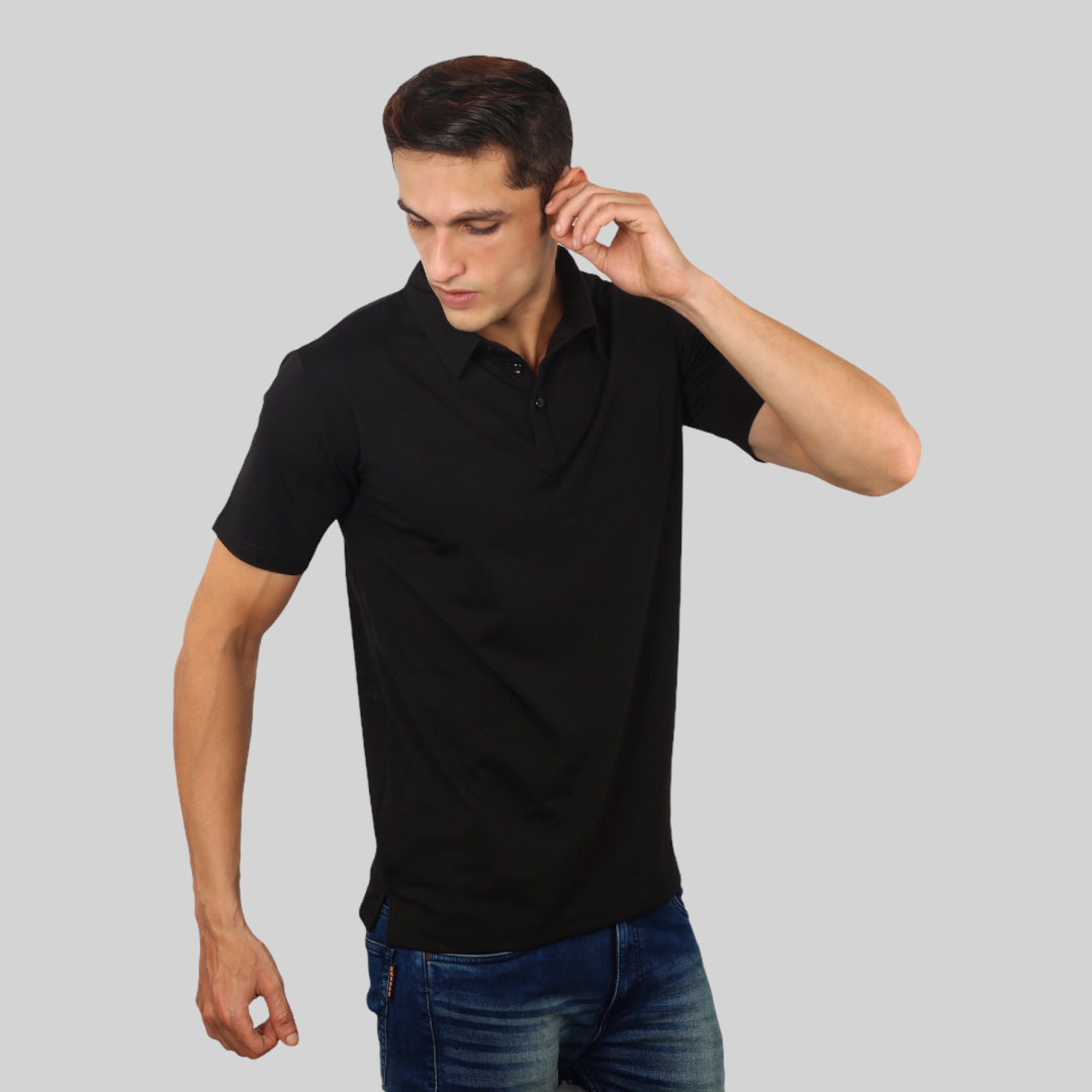 Black Classic Italian Collar T-shirt for men