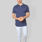 Blue Half Sleeve self textured Flat Knit  Collar T-Shirt