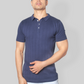 Blue Half Sleeve self textured Flat Knit  Collar T-Shirt
