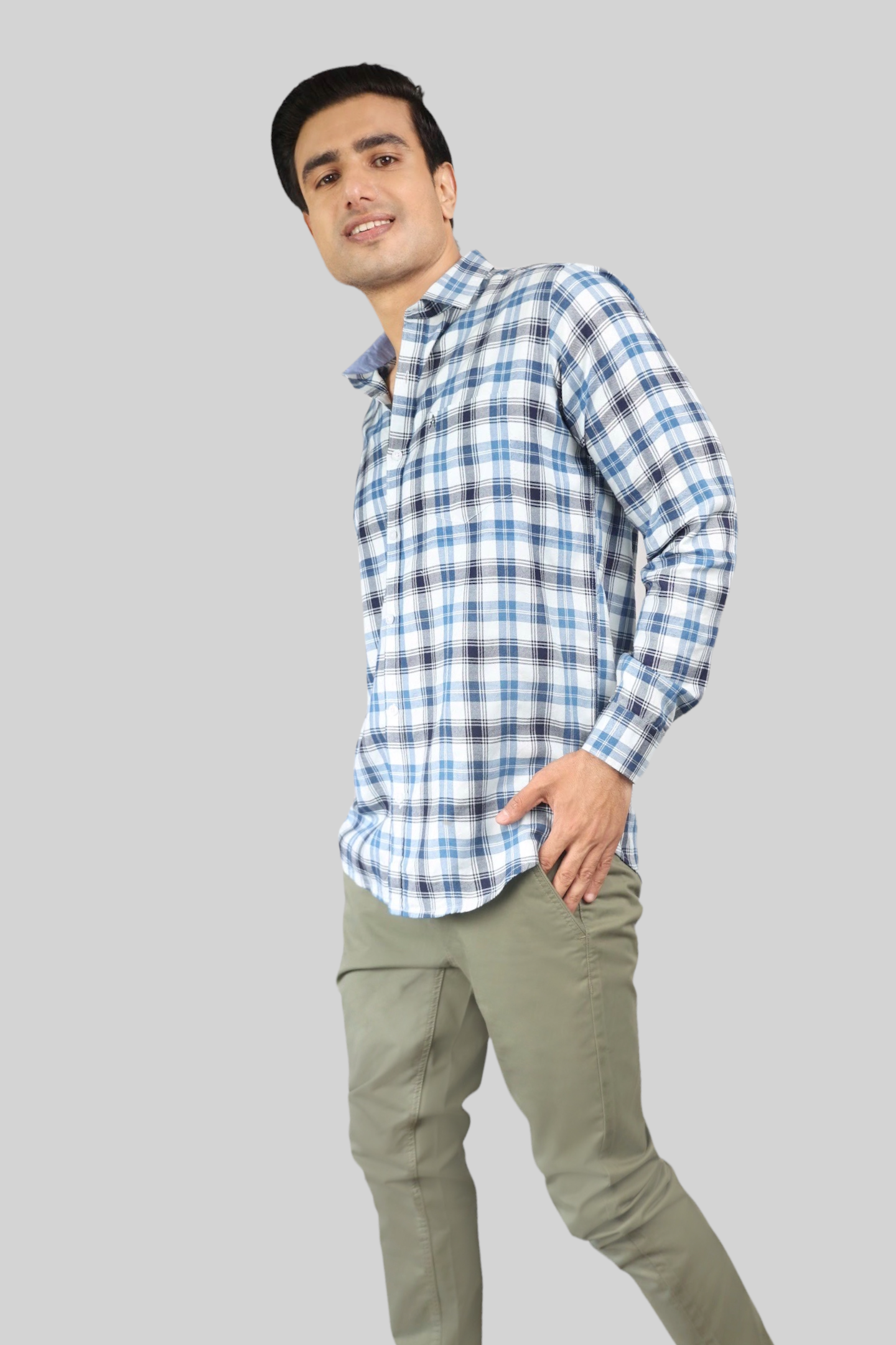 white-blue Checks premium Cotton shirt for men