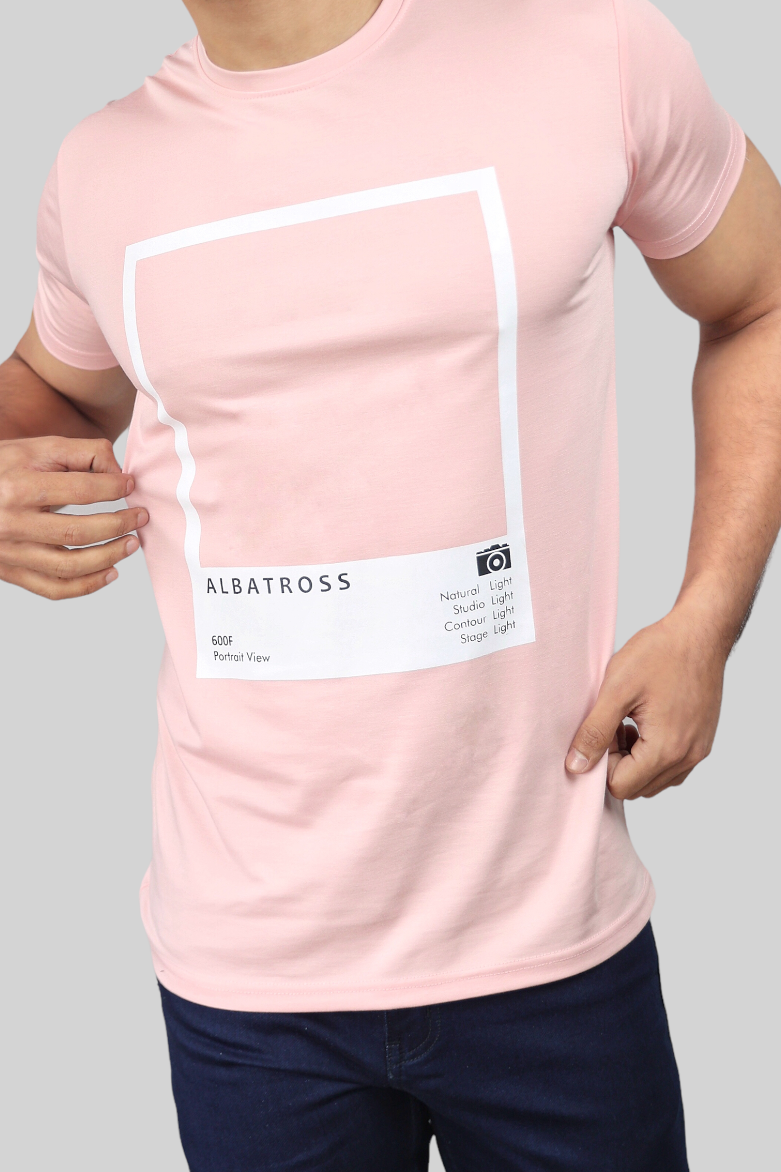 Classic Italian pink portrait printed T-shirt for men