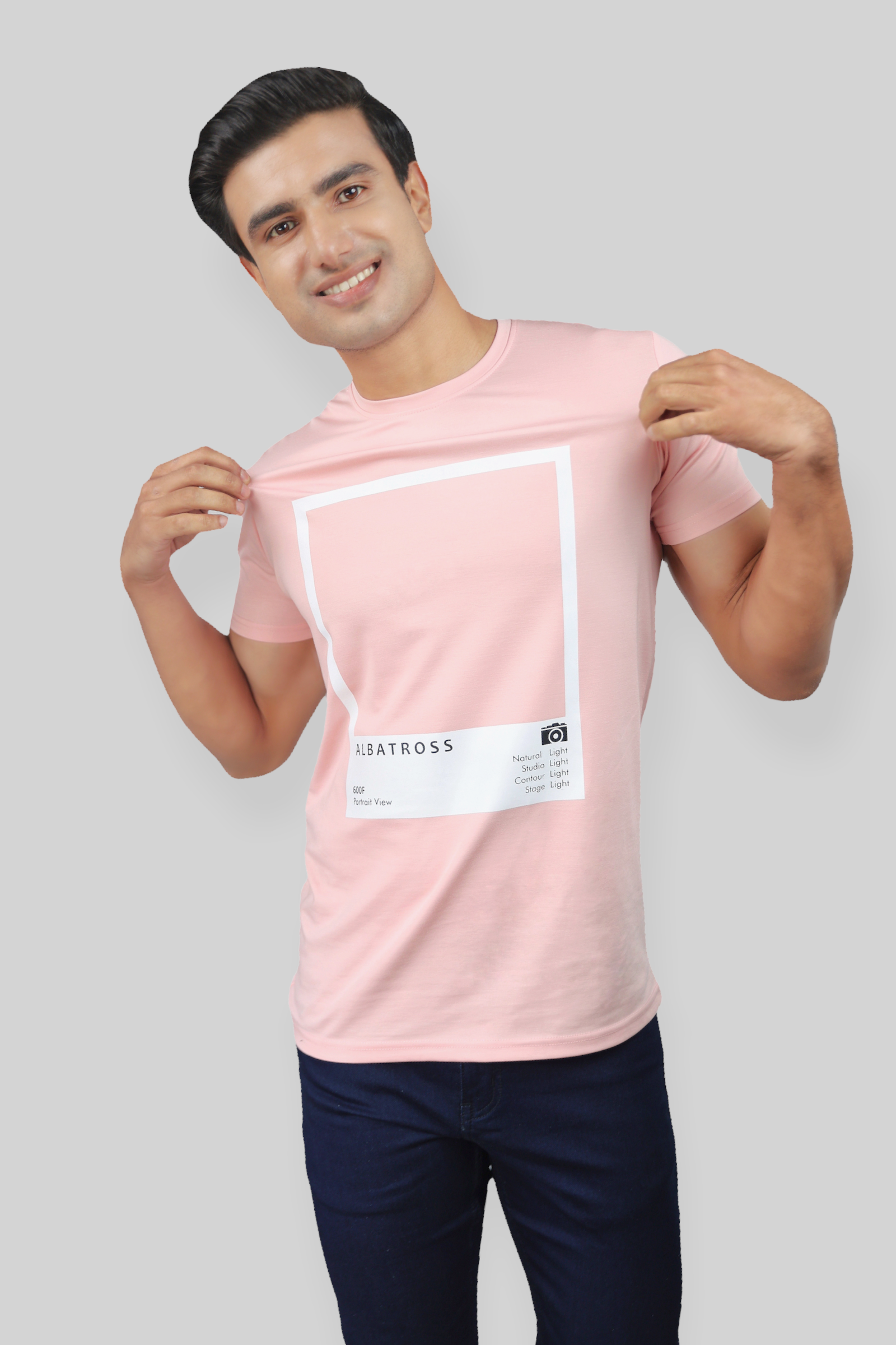 Classic Italian pink portrait printed T-shirt for men