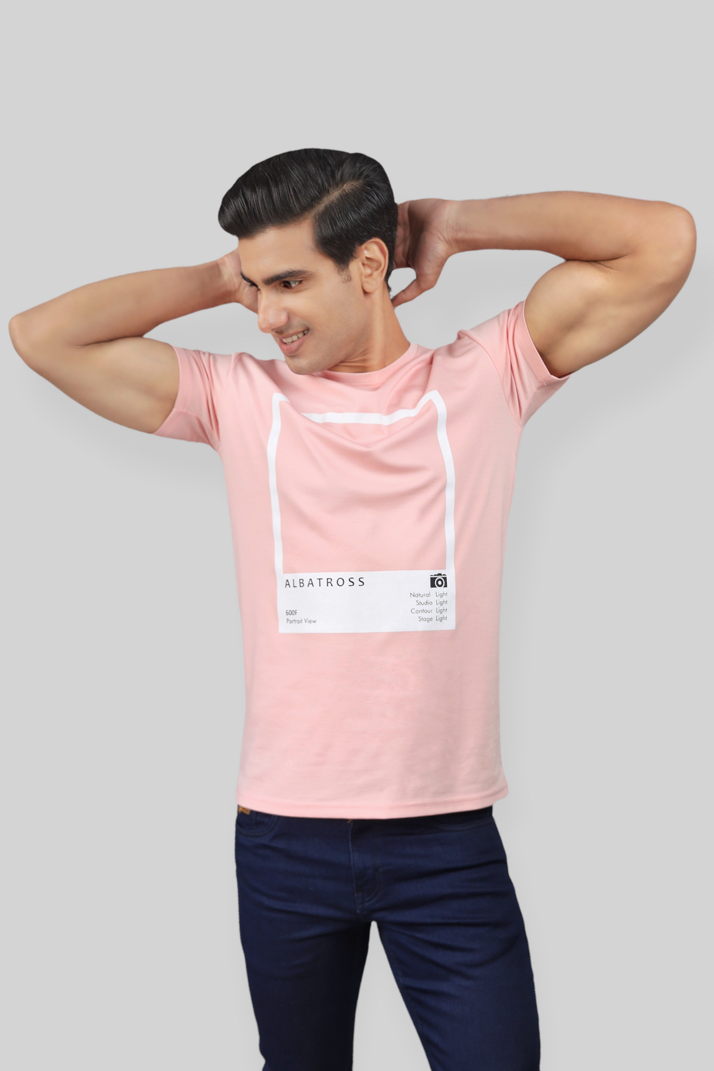 Classic Italian pink portrait printed T-shirt for men