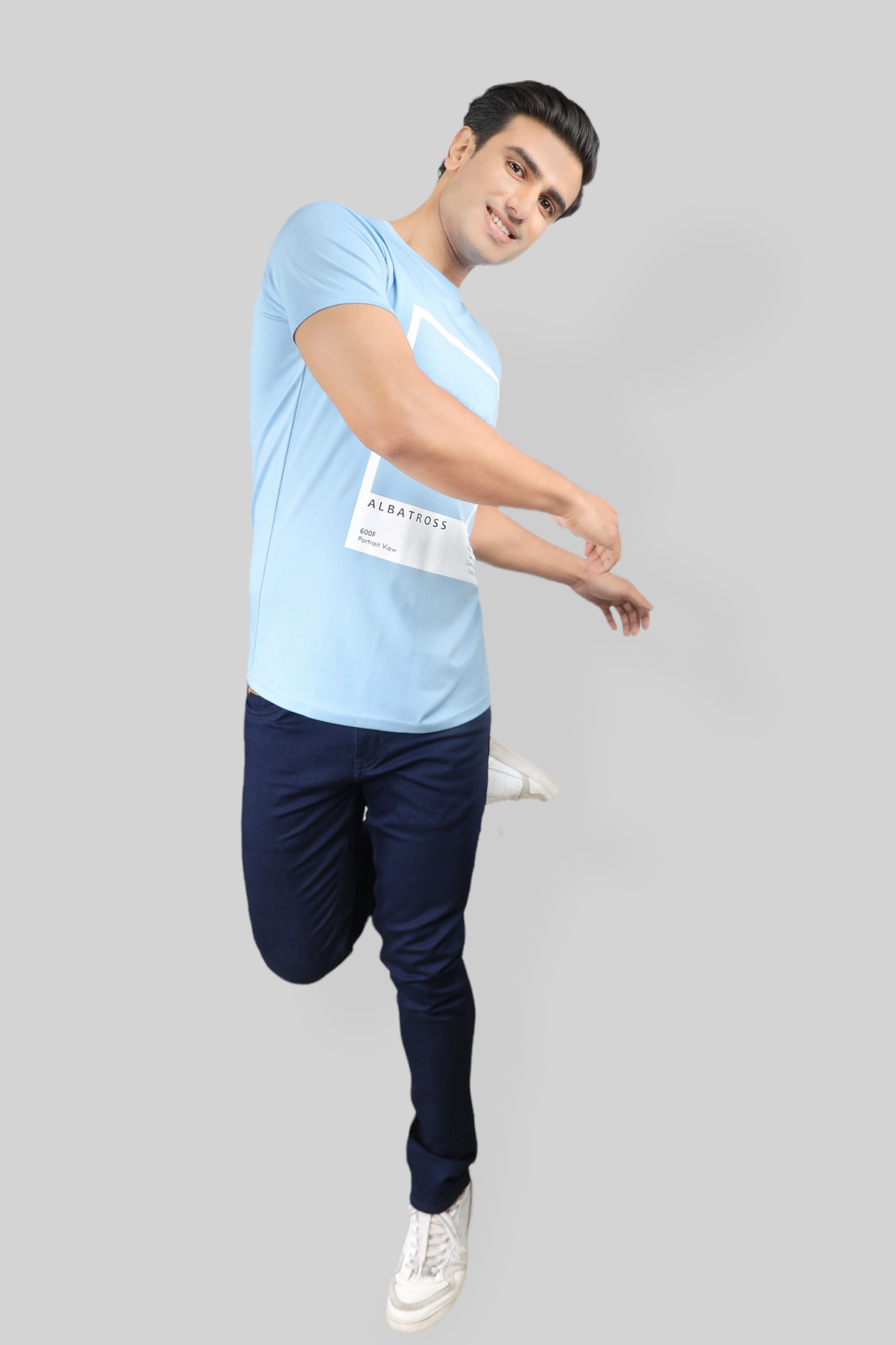 Classic Italian Sky blue portrait printed T-shirt for men
