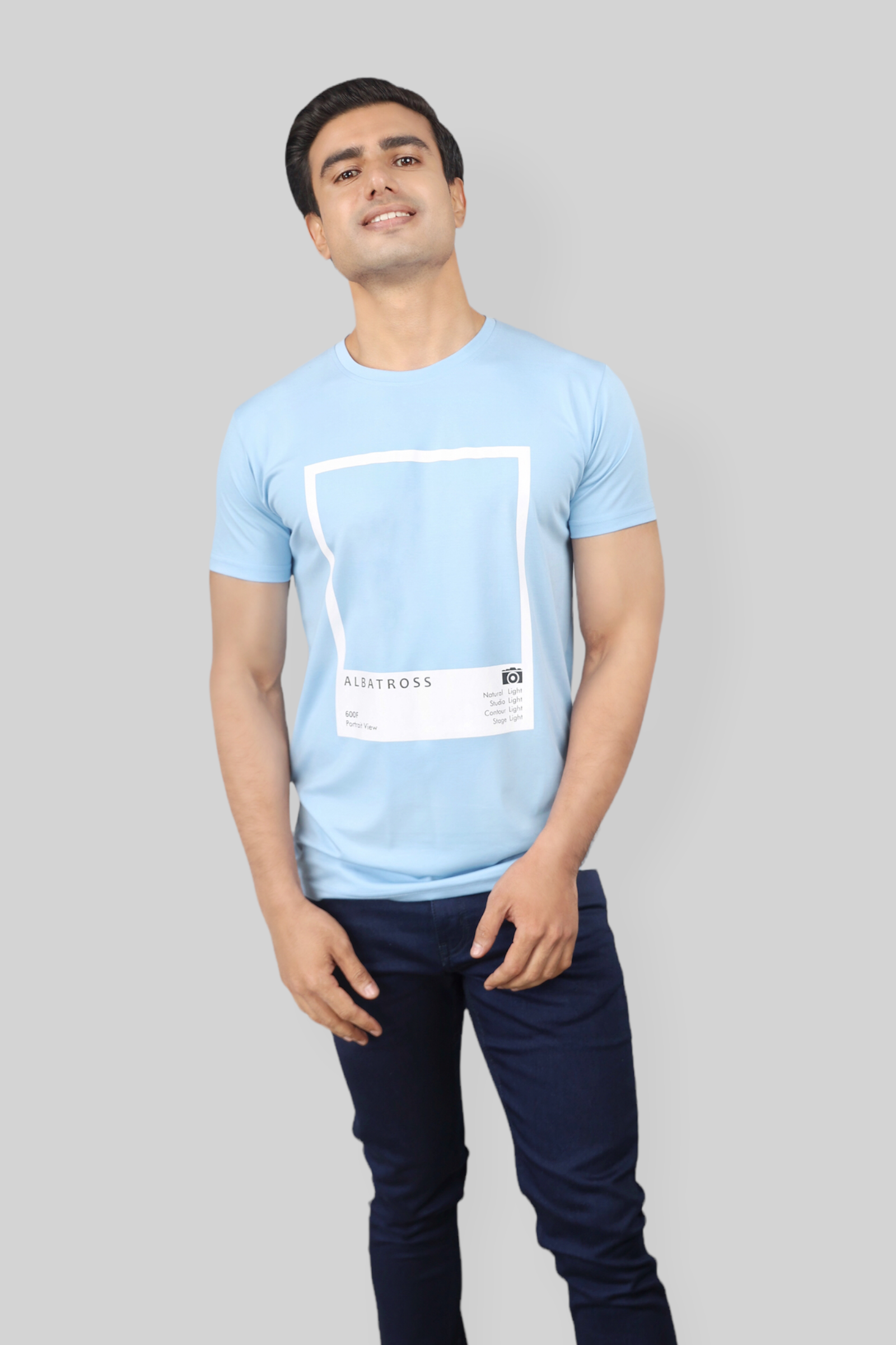 Classic Italian Sky blue portrait printed T-shirt for men