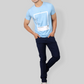 Classic Italian Sky blue portrait printed T-shirt for men