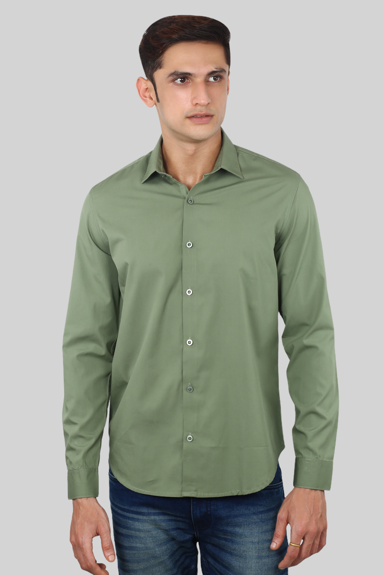 Green Plain Cotton Shirt