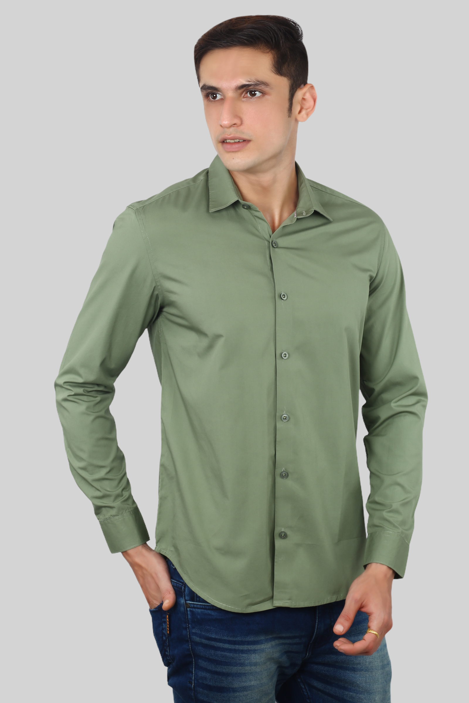 Green Plain Cotton Shirt