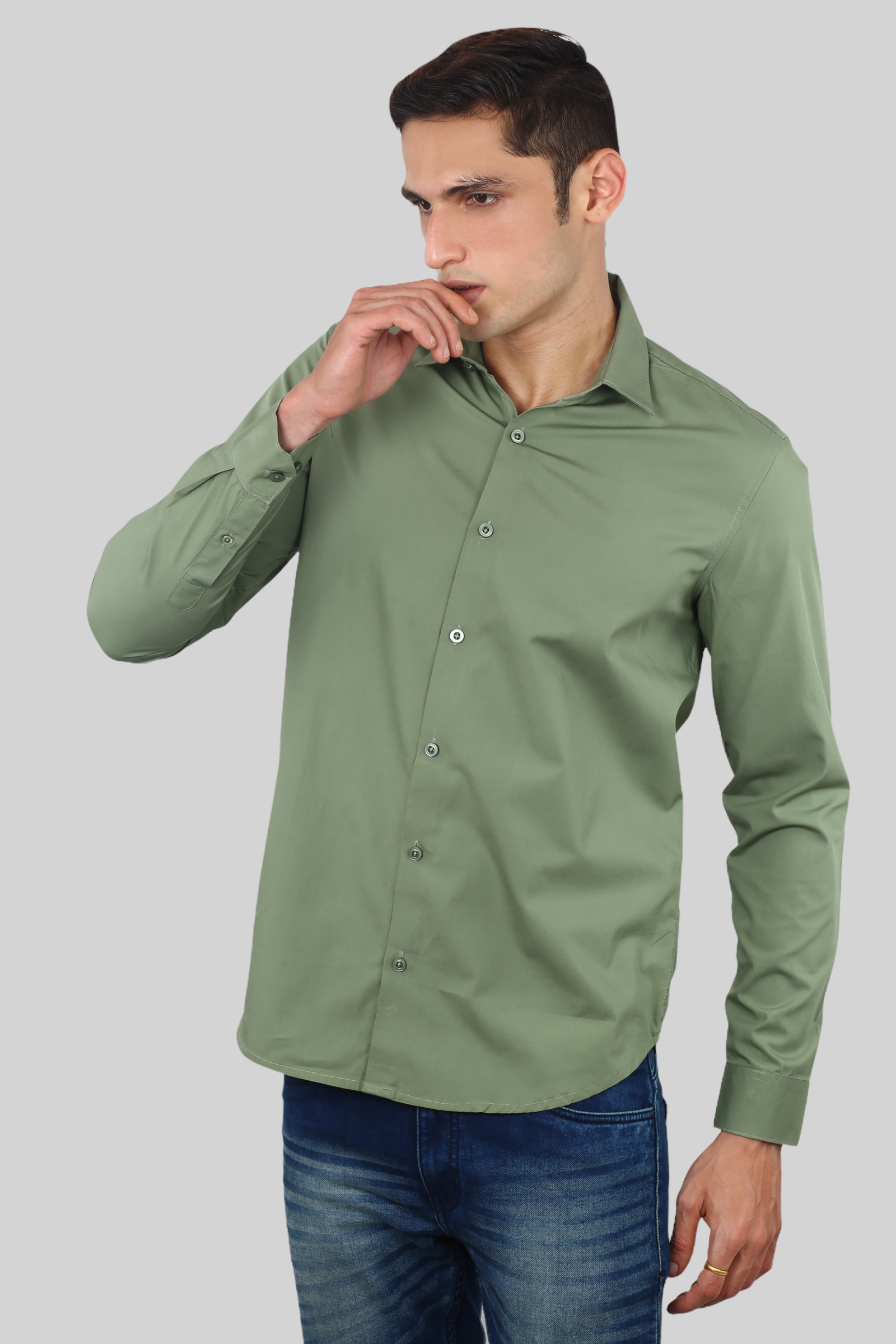 Green Plain Cotton Shirt