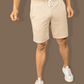 Cream casual cotton fleece shorts for men