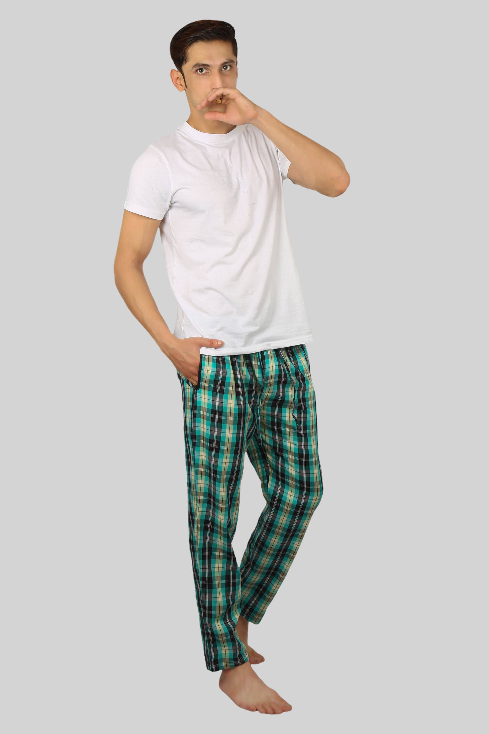 Cyan Blue soft and super comfortable checkered pajamas for men