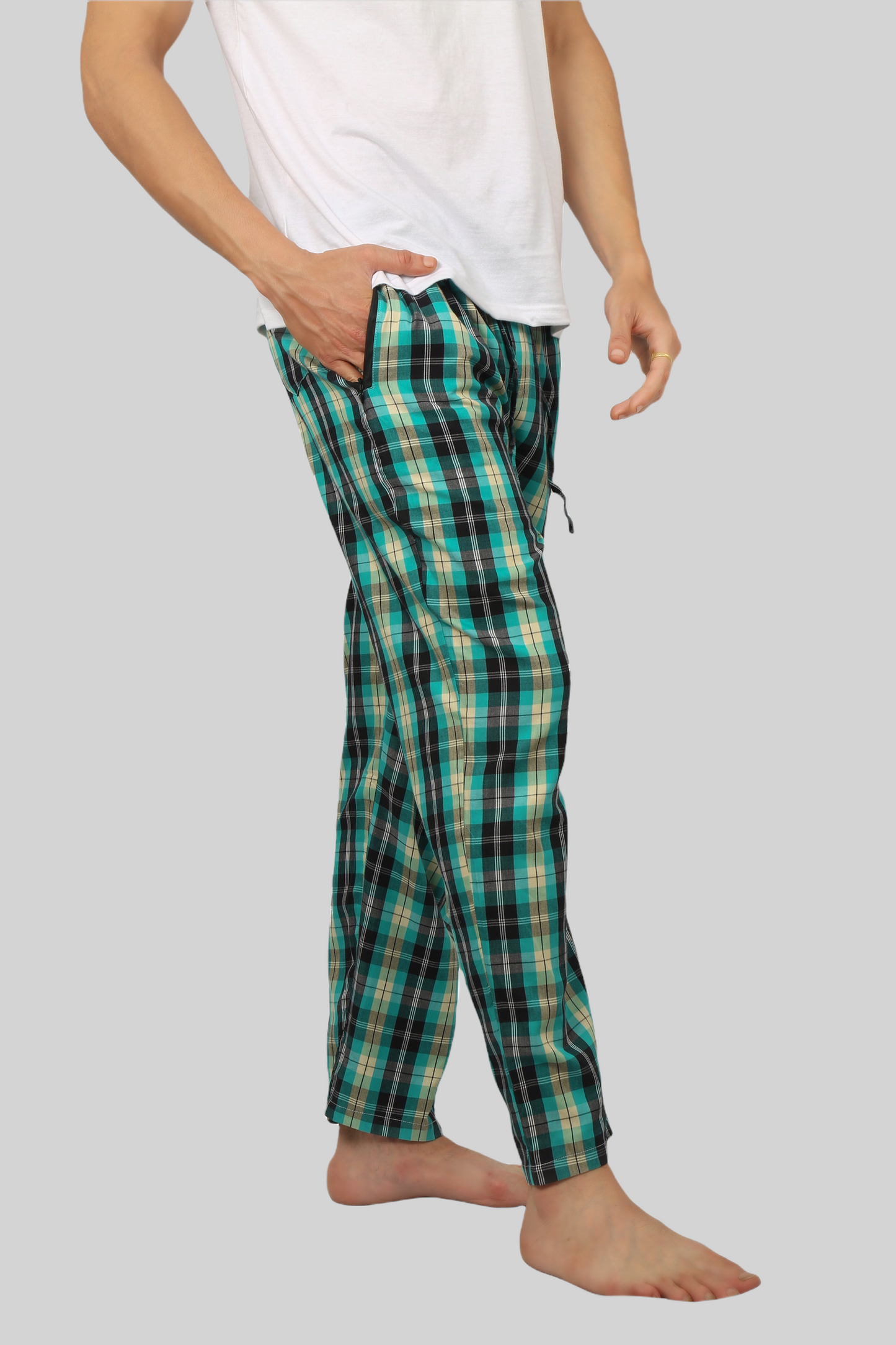 Cyan Blue soft and super comfortable checkered pajamas for men